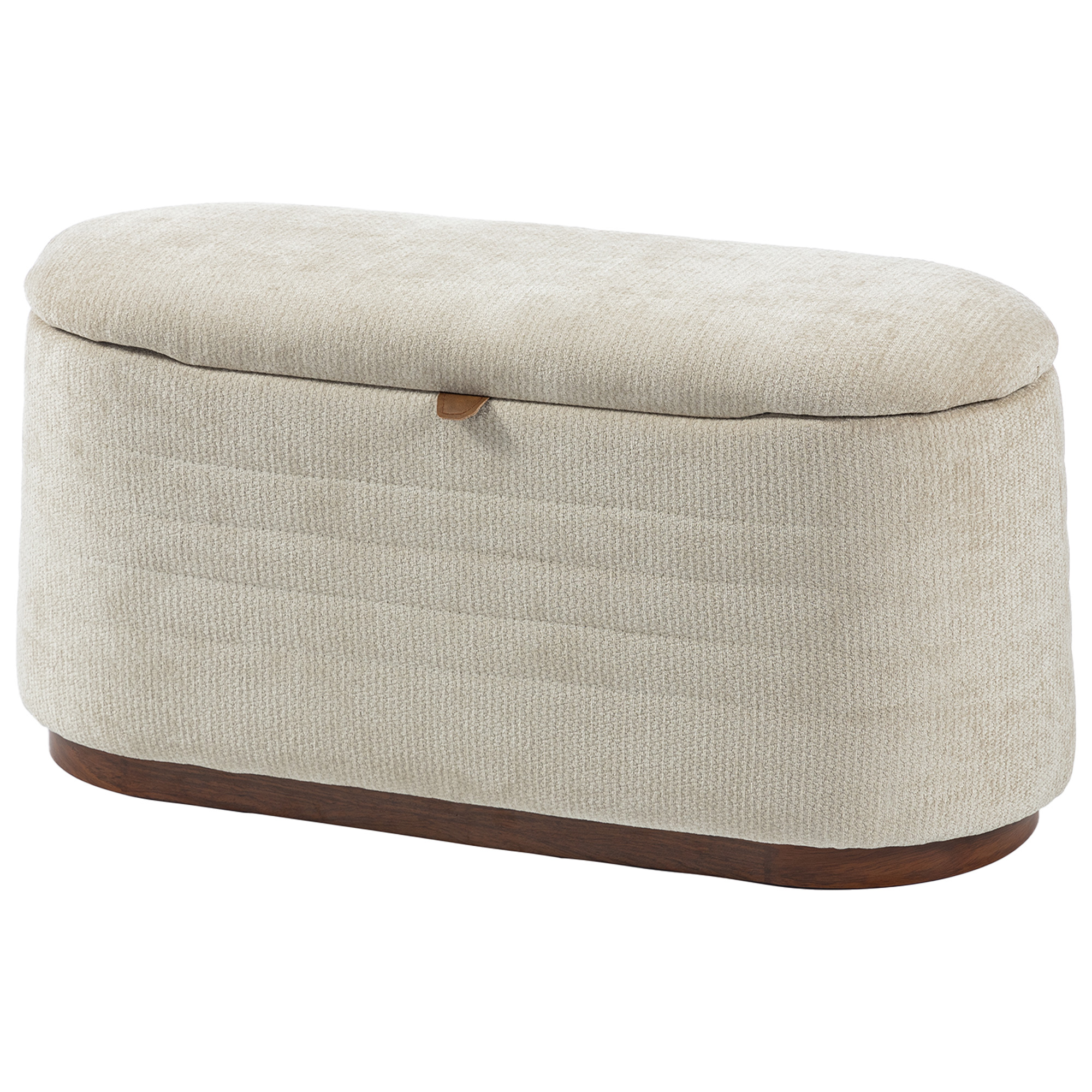 HOMCOM Banc de depozitare oval modern din țesătură chenille, cufăr la capătul patului, suport 220 kg, 91 x 40,5 x 45 cm, Bej | Aosom Romania