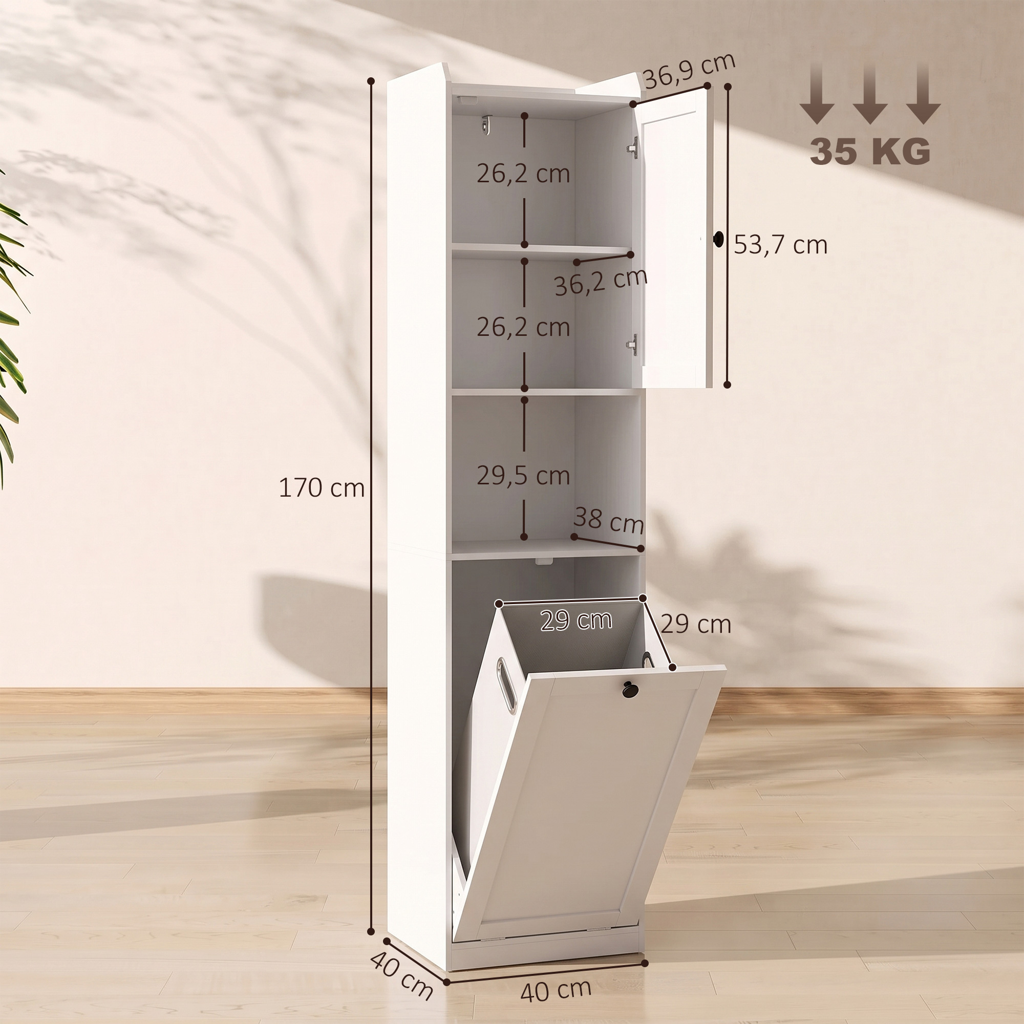 HOMCOM Armario alto para baño con cesto para ropa como mueble de baño ...