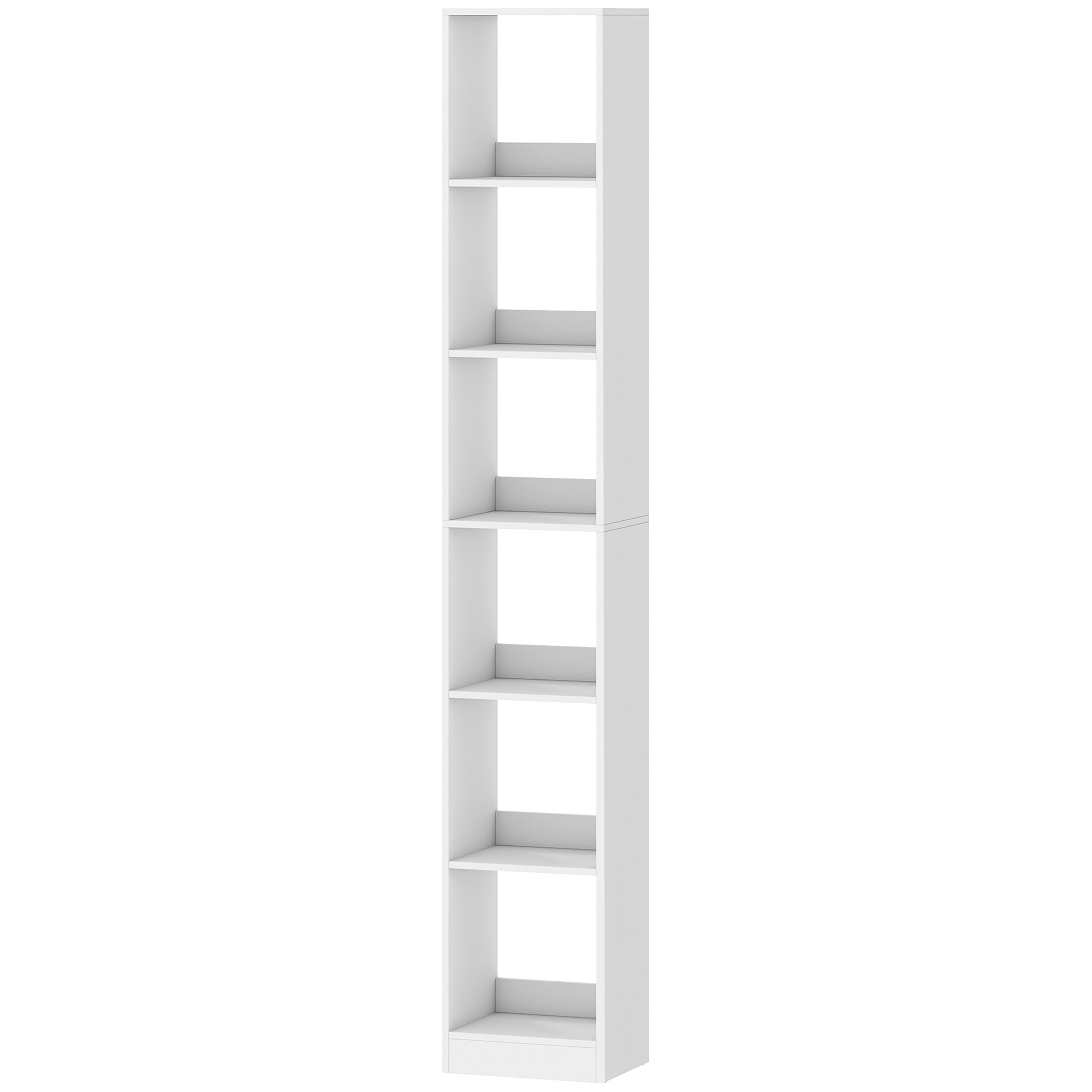 HOMCOM Vertikales Regal mit 6 Fächern, platzsparendes Regal für Wohnzimmer, Büro, Schlafzimmer, 29.5x23.5x184 cm, Weißes Holzdekor Aosom