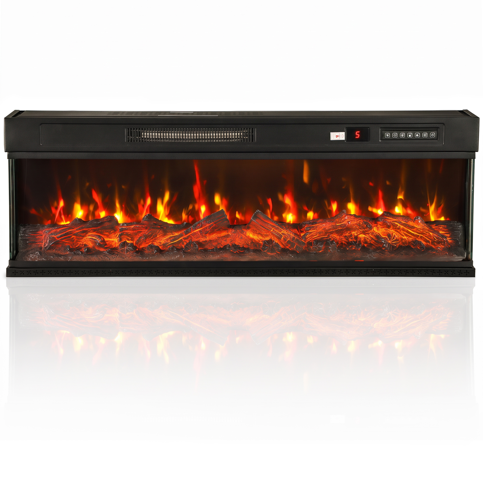 HOMCOM Einbau-Elektrokamin, dekorativer Elektrokamin 750/1500W mit 3D-Flammeneffekt, 12 Farben, Fernbedienung, 5 Helligkeitsstufen, Timer, realistische Holzscheite, Schwarz Aosom