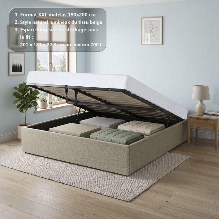 beige bed in fabric (ref. F-OCT-KTECLIPSE180BEIG)