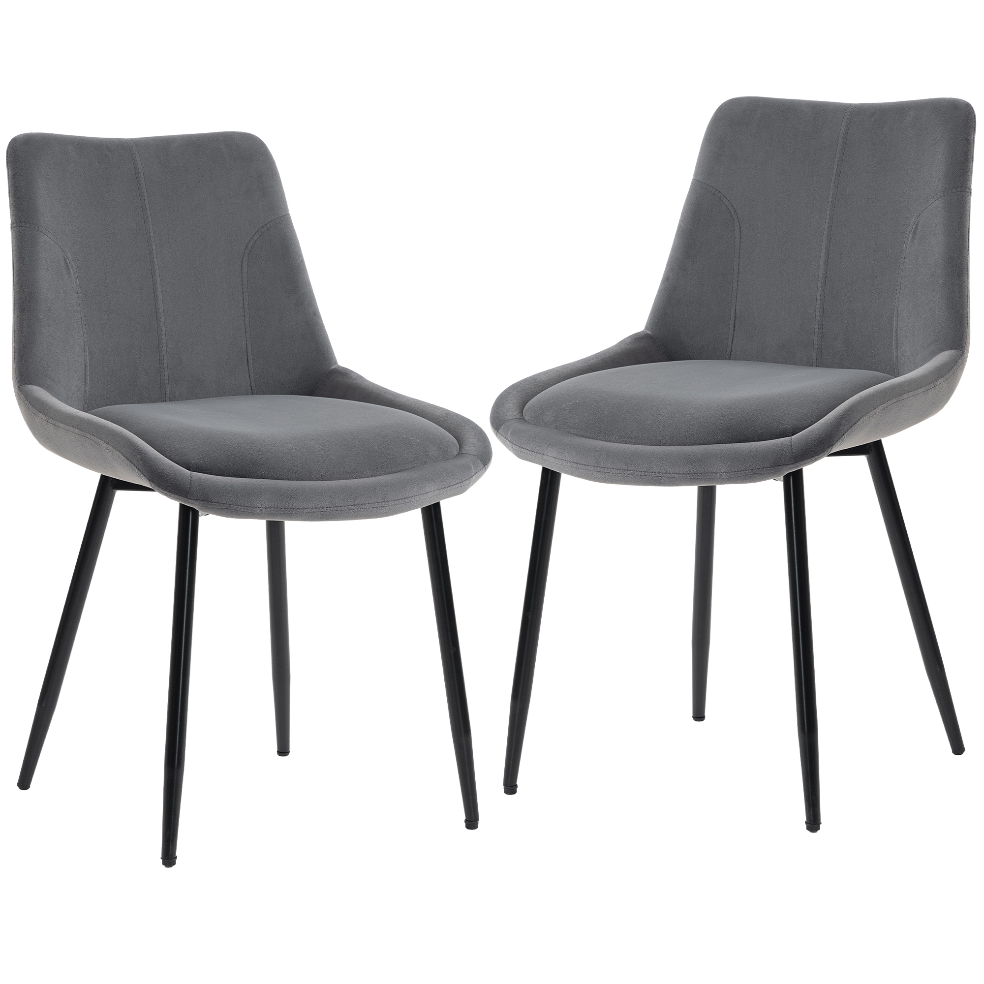 HOMCOM 2er-Set Esszimmerstühle aus Samt, moderne Küchenstühle mit ergonomischer Rückenlehne, dick gepolsterte Sitzfläche, Metallbeine, gepolsterter Stuhl für Küche Schlafzimmer Wohnzimmer, Dunkelgrau Aosom