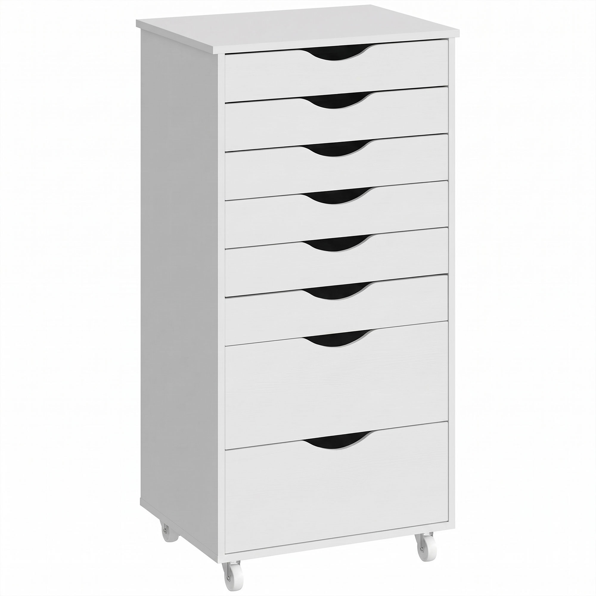 HOMCOM Rollcontainer mit 8 Schubladen, Büromöbel auf Rollen für Dokumente und Drucker, kompakter Schubladenschrank für Arbeit oder Schlafzimmer, 53 x 40 x 103,5 cm, Weiß Aosom