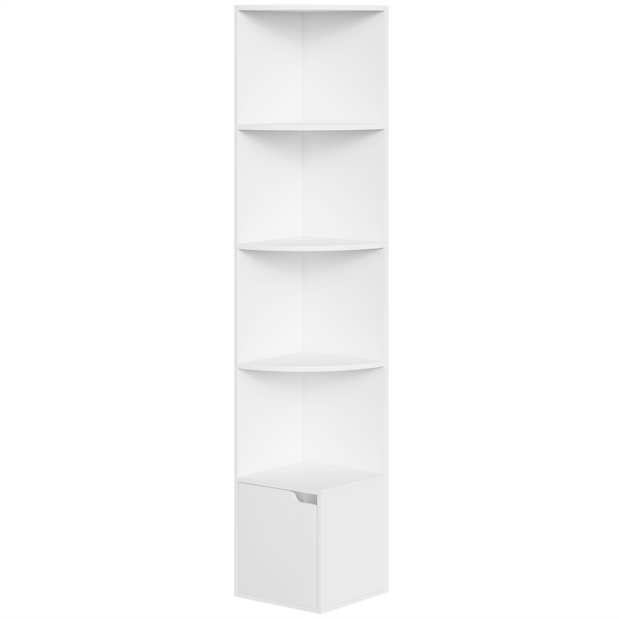 HOMCOM Eckregal mit 5 Ebenen, Bücherregal mit Regalböden und Schrank, für Wohnzimmer, Schlafzimmer, Arbeitszimmer, Büro, 29,5x29,5x158 cm, Weiß Aosom