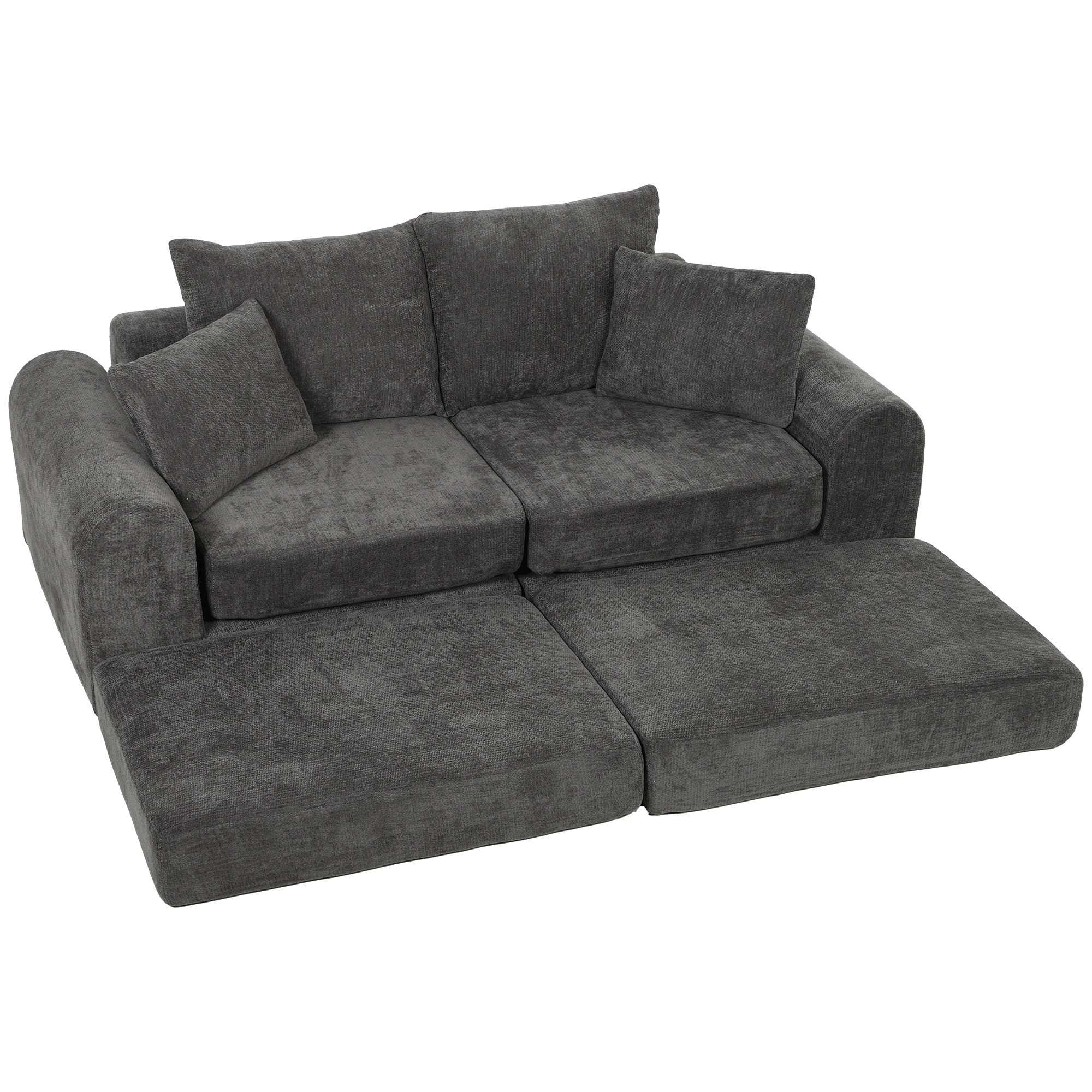 HOMCOM Canapea extensibilă modulară colțar, transformabilă, design soft fără muchii dure, șezut adânc 76 cm, spumă de înaltă densitate, gri închis | Aosom Romania