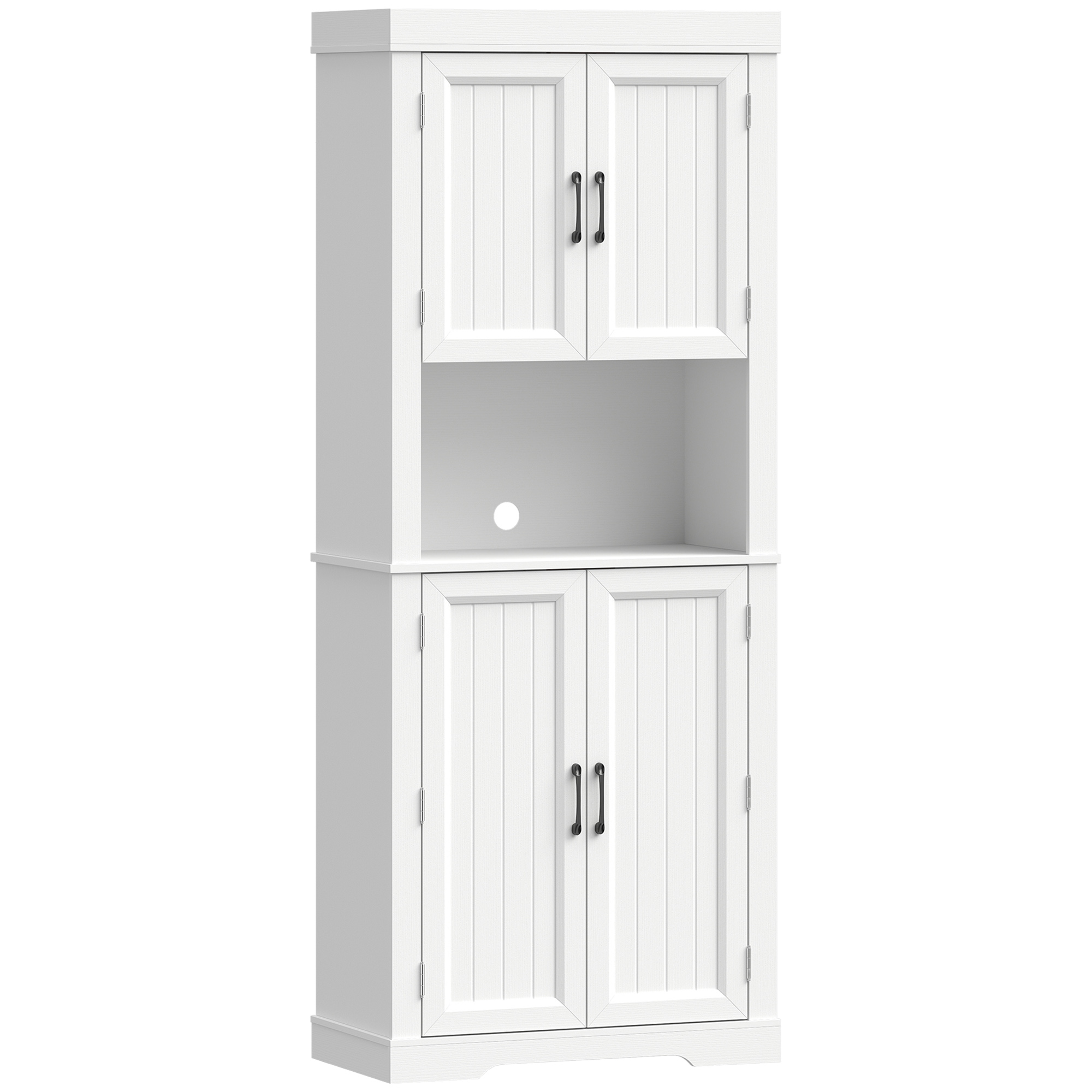 HOMCOM Hoher Küchenschrank 183 cm, Vorratsschrank, 4 Türen, Gewürzablagen, Kabeldurchführung, Arbeitsfläche, verstellbare Regale, Küchenschrank für Esszimmer & Wohnzimmer, Weiß Aosom