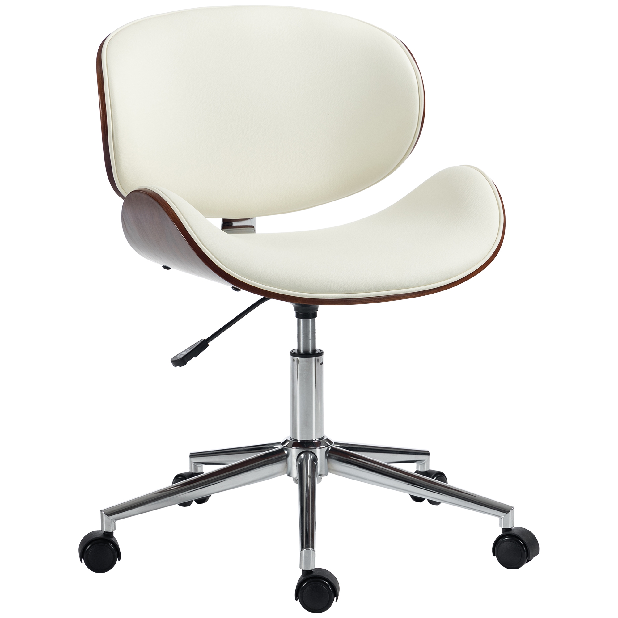 Vinsetto Scaun de Birou Design Vintage, Înălțime Reglabilă, Rotativ 360°, Tapițerie Sintetică, 53x53x87cm, Crem | Aosom Romania