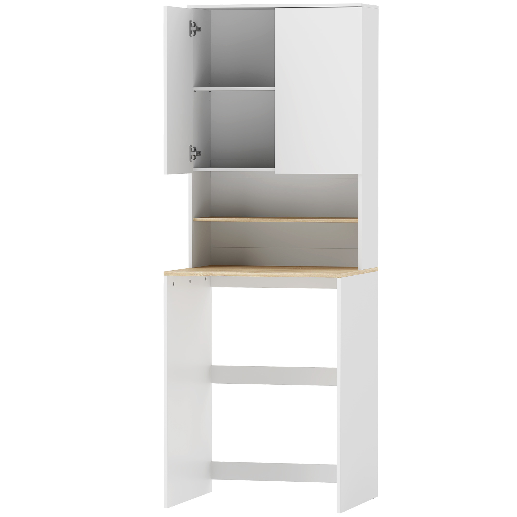 HOMCOM Waschmaschinenschrank mit 2 Türen, Waschmaschinenüberbau Waschmaschinenüberschrank mit verstellbarem Einlegeboden und offenen Ablagen, Schrank für Waschmaschine, 68 x 59,8 x 188,6 cm, Weiß und Eiche Aosom