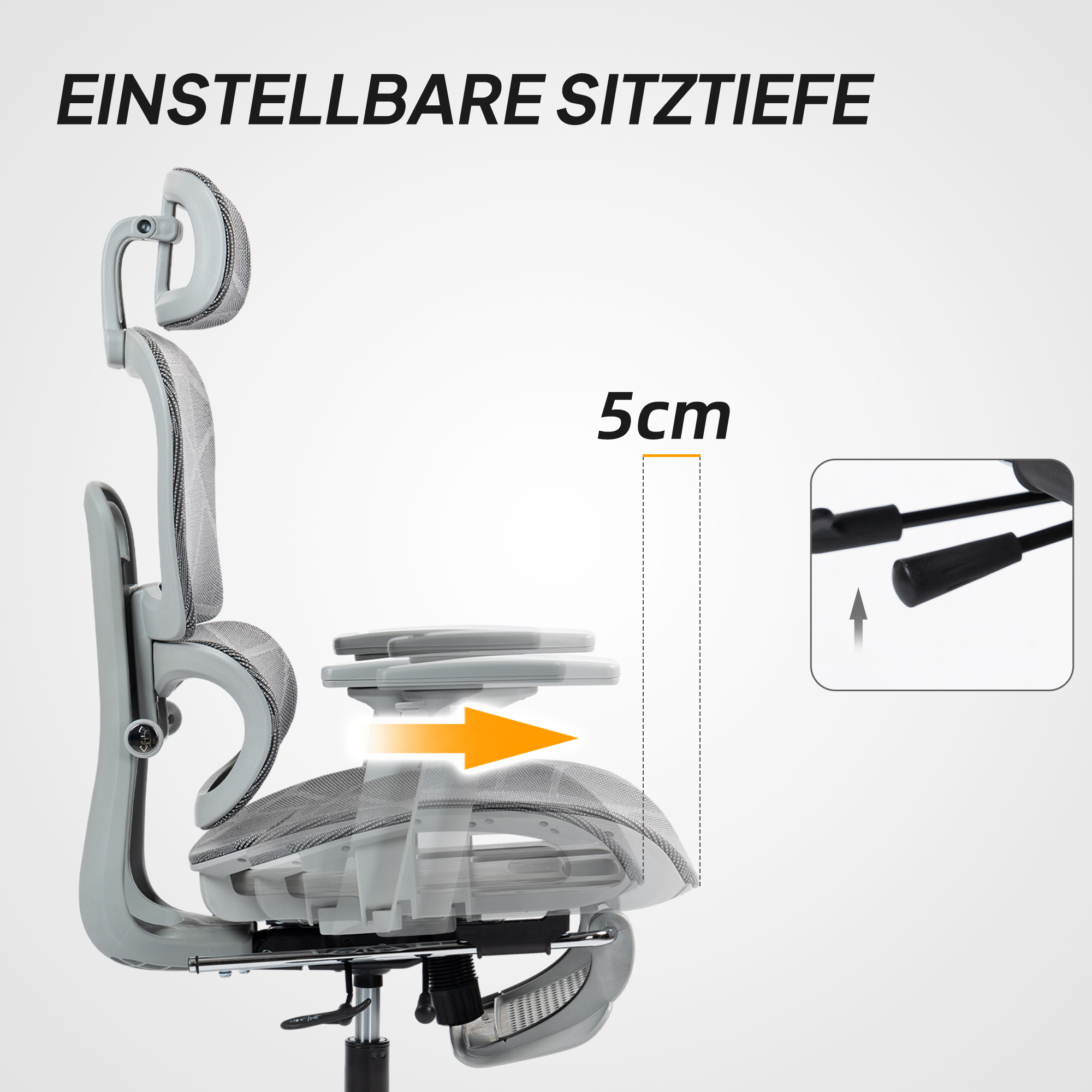 Kontoritool, ergonoomiline lauatool võrkkangast kattega, reguleeritav, mobiilne, käetugede ja peatoega, hall