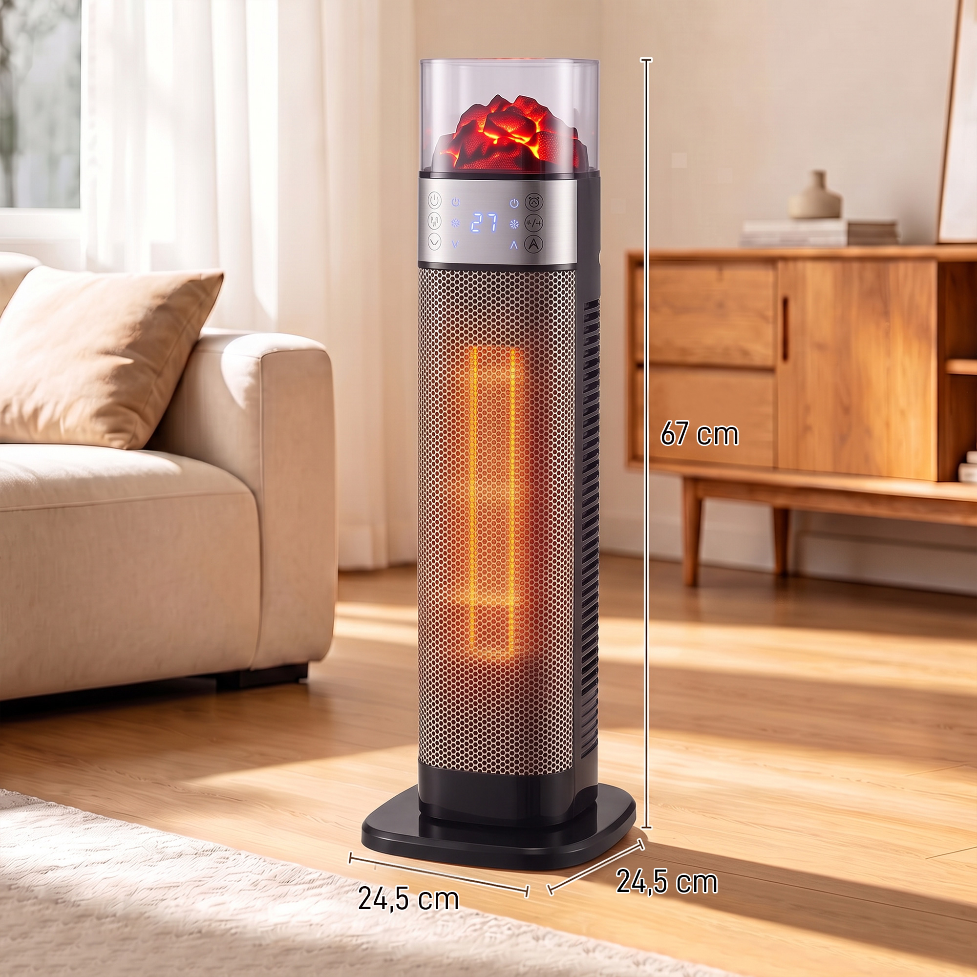 Keraamiline ventilaatorkütteseade 2000W termostaadiga elektriküttekeha puldiga must