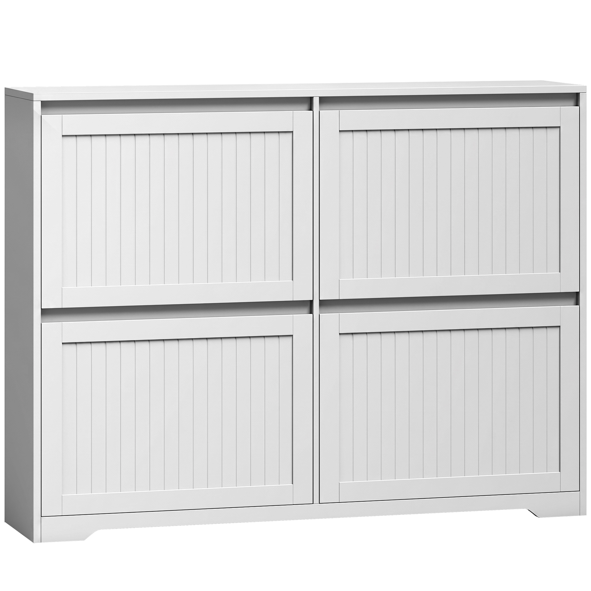 HOMCOM Schuhschrank für 16 Paar, schmaler moderner Schuhschrank, 4 Klappfächer, verstellbare Fächer, geriffelte Türen, Oberplatte, für Flur, Eingang, 114,6x26x87,1cm, Weiß Aosom