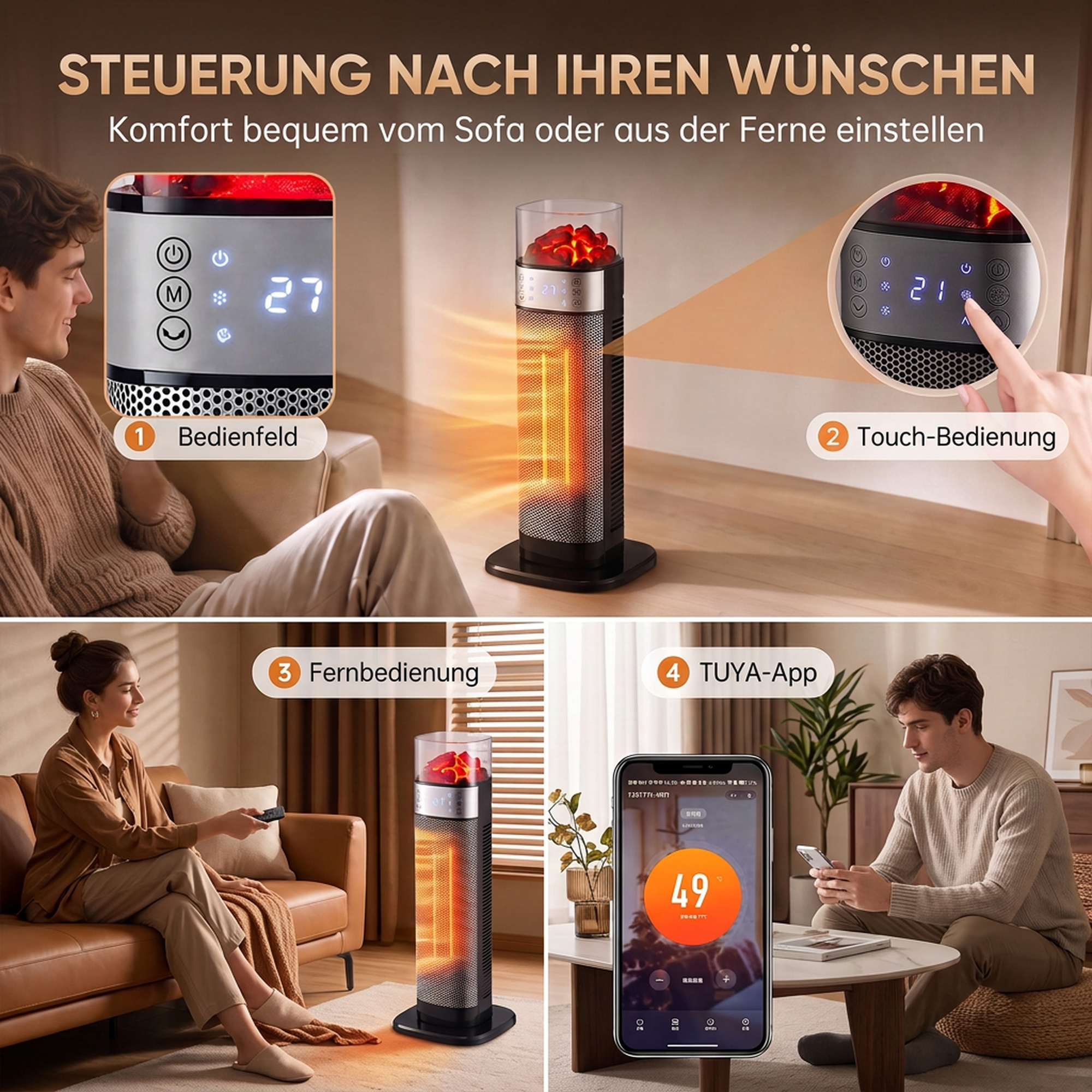 Keraamiline ventilaatorkütteseade 2000W termostaadiga elektriküttekeha puldiga must