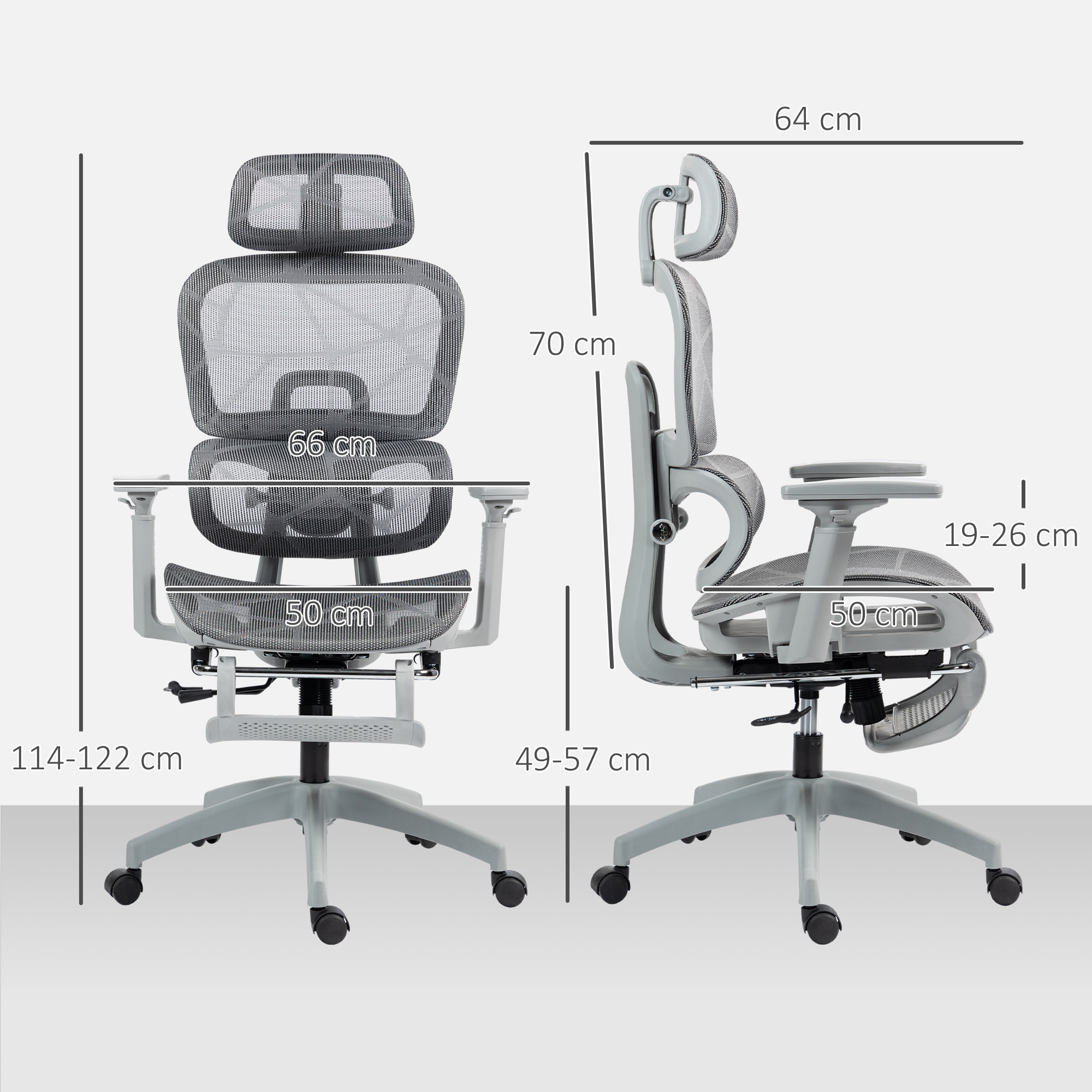Kontoritool, ergonoomiline lauatool võrkkangast kattega, reguleeritav, mobiilne, käetugede ja peatoega, hall