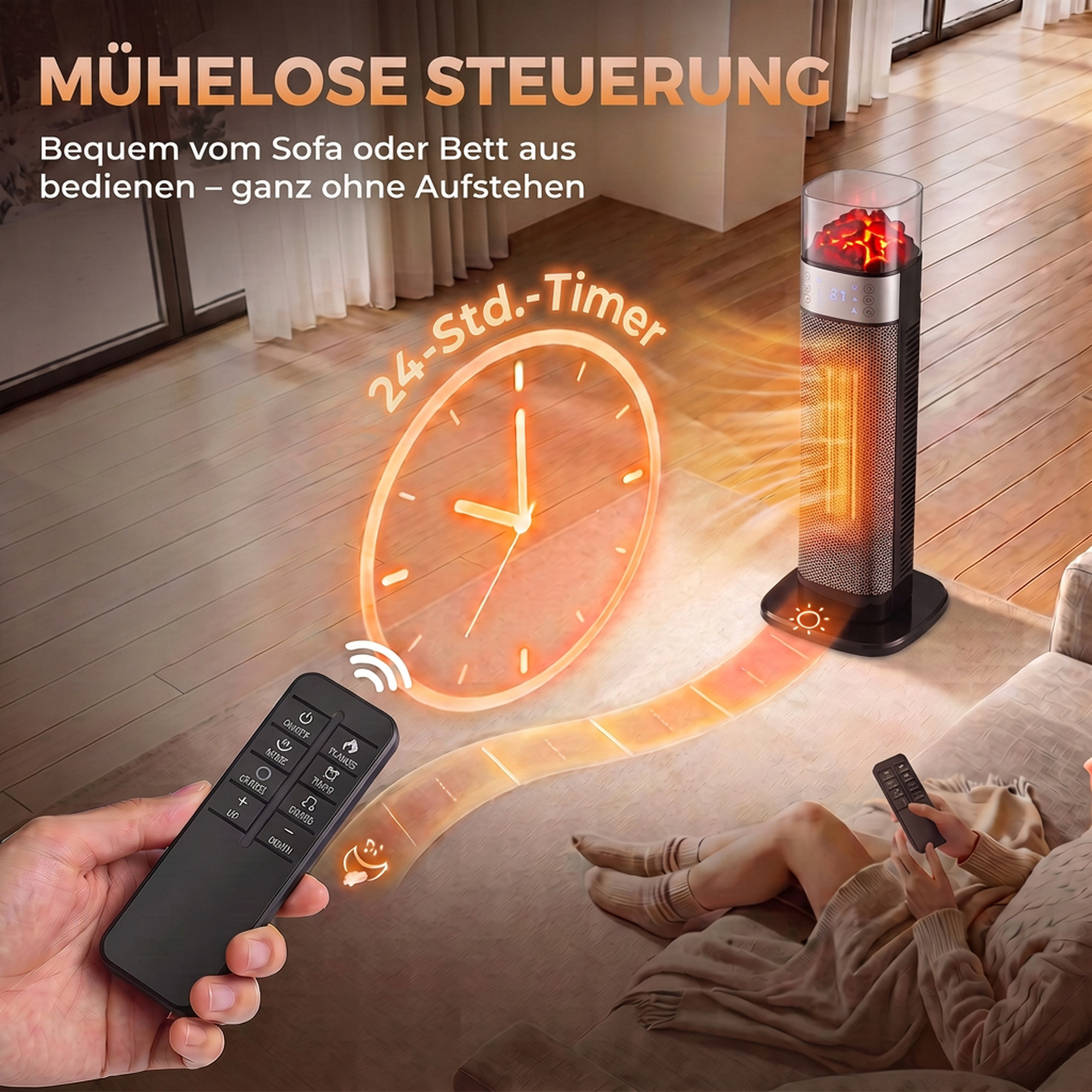 Keraamiline ventilaatorkütteseade 2000W termostaadiga elektriküttekeha puldiga must