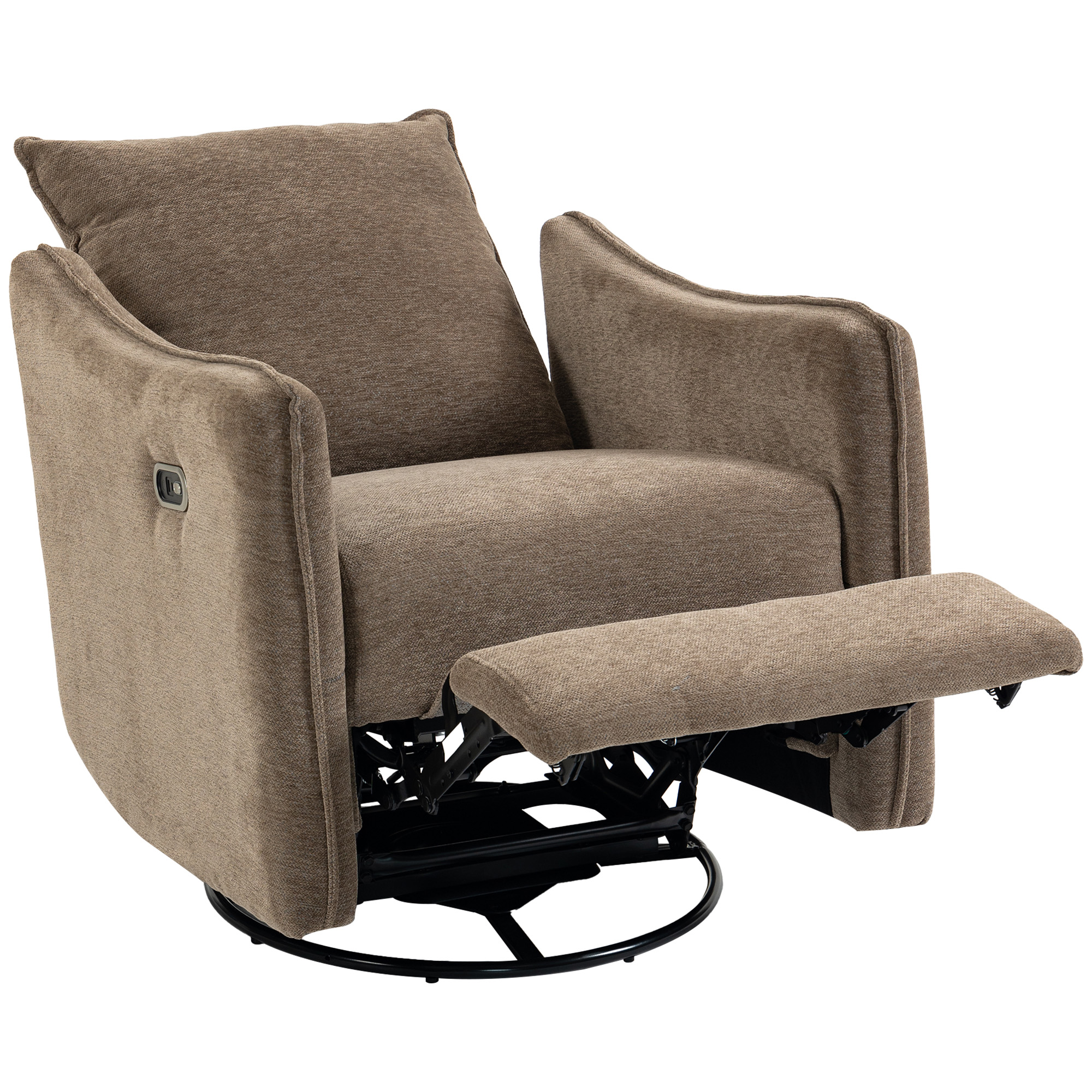 HOMCOM Elektrischer Relaxsessel verstellbar 155° mit Fußstütze, gepolsterter, 270° drehbarer Relaxstuhl, breite Sitzfläche, Schaukel, USB & Type-C, Seitentaschen, Chenille, Wohnzimmer, Khaki Aosom