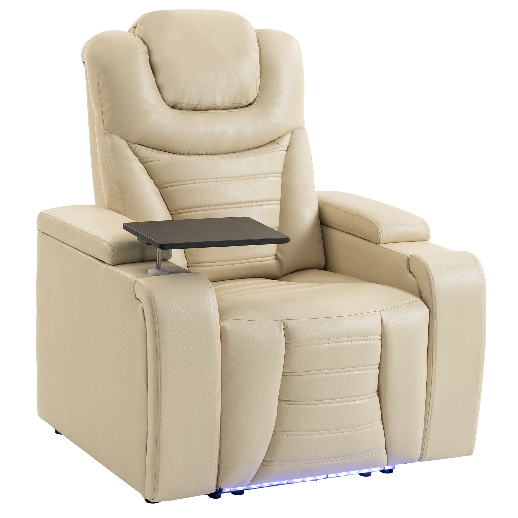HOMCOM Elektrischer Relax-Sessel mit Lendenwärme und 8-Punkt-Vibrationsmassage, LED-Licht, Relax-Massagesessel, Fußstütze, breiter Sitz, Stauraum, Getränkehalter, USB- und Type-C-Anschlüsse, PU-Kunstleder, Creme Aosom