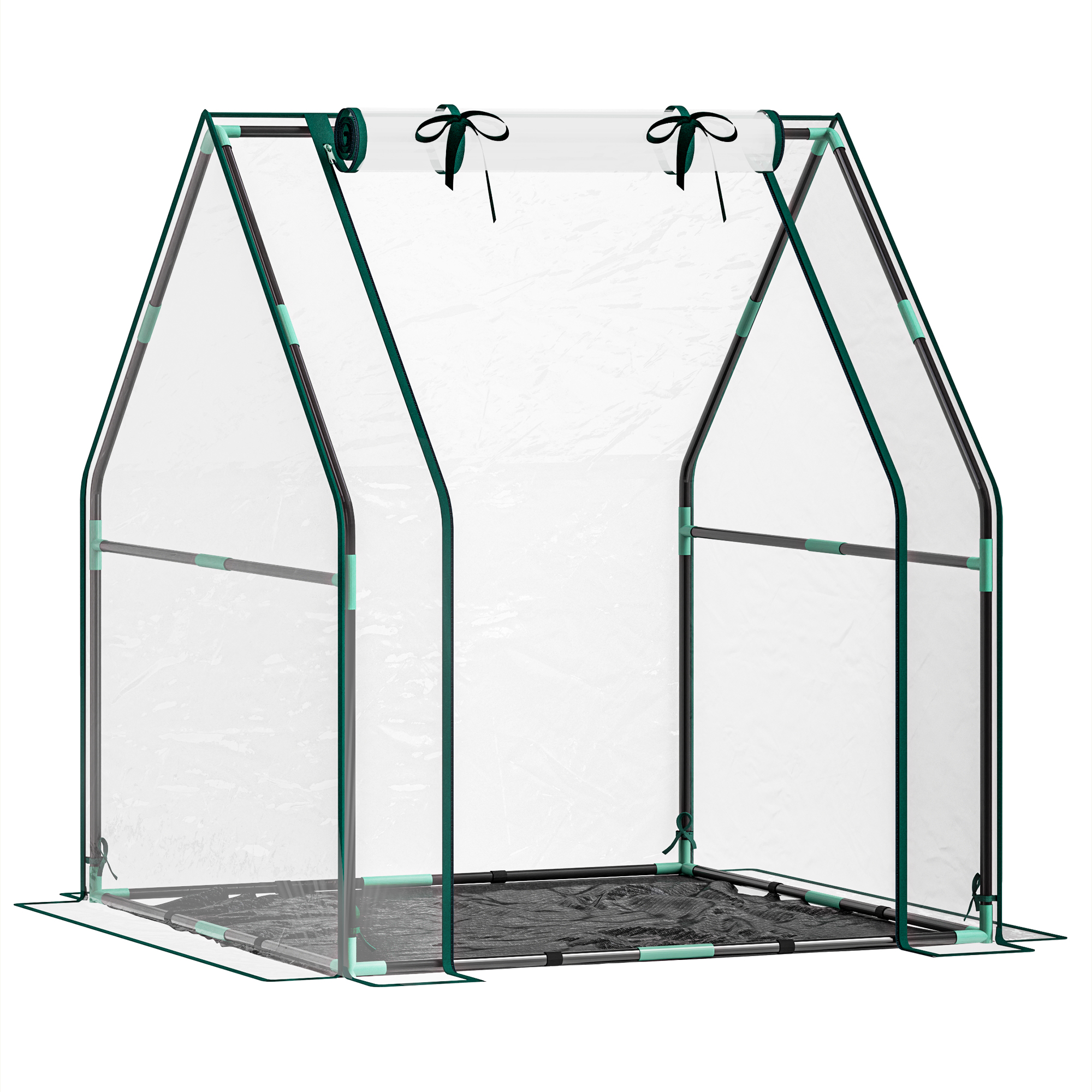 Outsunny Mini-Gewächshaus 90x90x105 cm mit Aufrolltür, wasserdichter Bodenplane, Garten-Gewächshaus, Stahlgestell und PVC-Abdeckung, für Gemüse, Blumen, Obst, Transparent Aosom