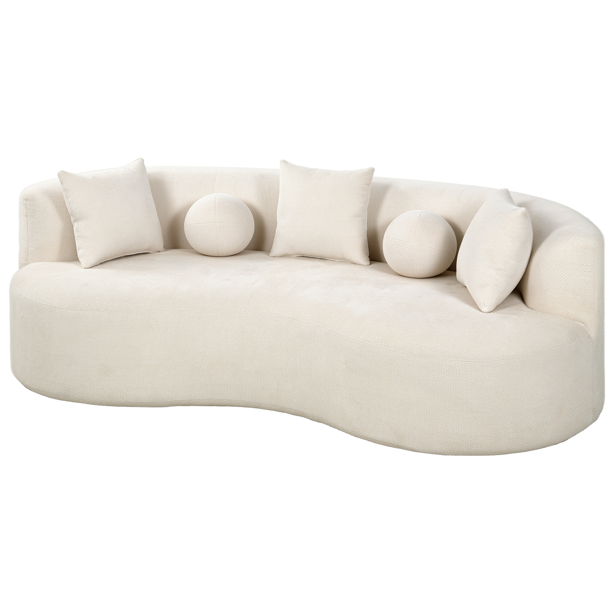 HOMCOM 3-Sitzer-Sofa ohne Gestell, modernes Sofa 226 cm mit großzügiger tiefer Sitzfläche, geschwungener Rückenlehne, stärkere Polsterung, 2 Kissen, Chenille-Sofa für Wohn- und Wohnbereich, Creme Aosom