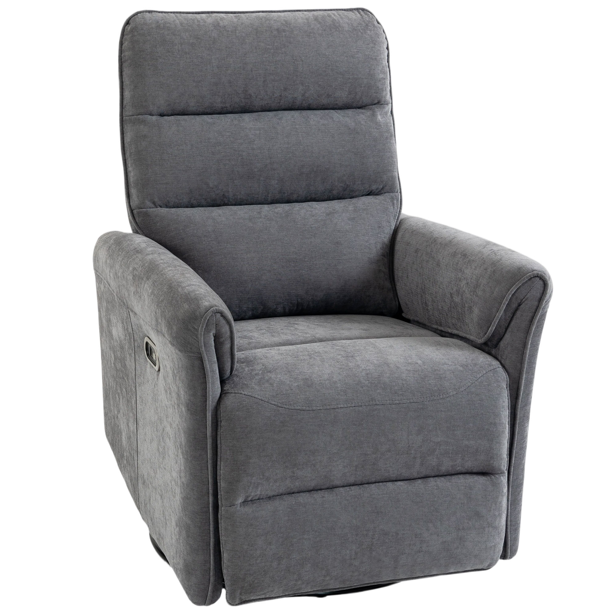 HOMCOM Elektrischer Relaxsessel verstellbar 155° mit Fußstütze, gepolstert, 270° drehbar, Schaukelfunktion, USB, TYPE-C, Chenille, Wohnzimmer, Grau Aosom