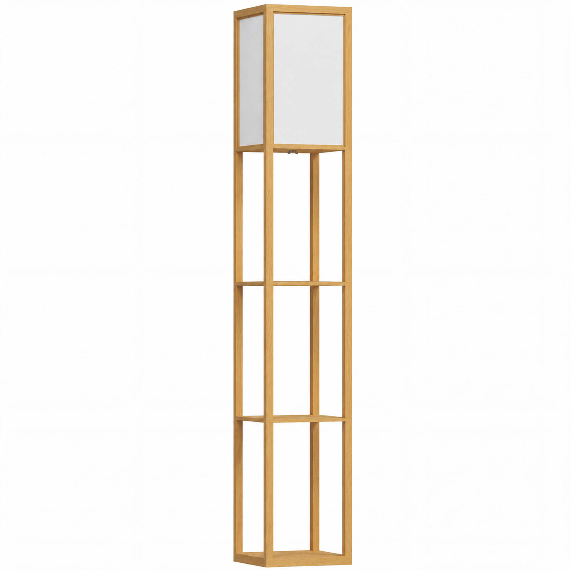 HOMCOM Stehlampe mit Regalen, Wohnzimmer Stehleuchte mit E27 Fassung bis 40W, Nachttischlampe mit Lampenschirm aus Acryl, Standlampe für Schlafzimmer, Arbeitszimmer, Büro, Rustikales Eiche Aosom