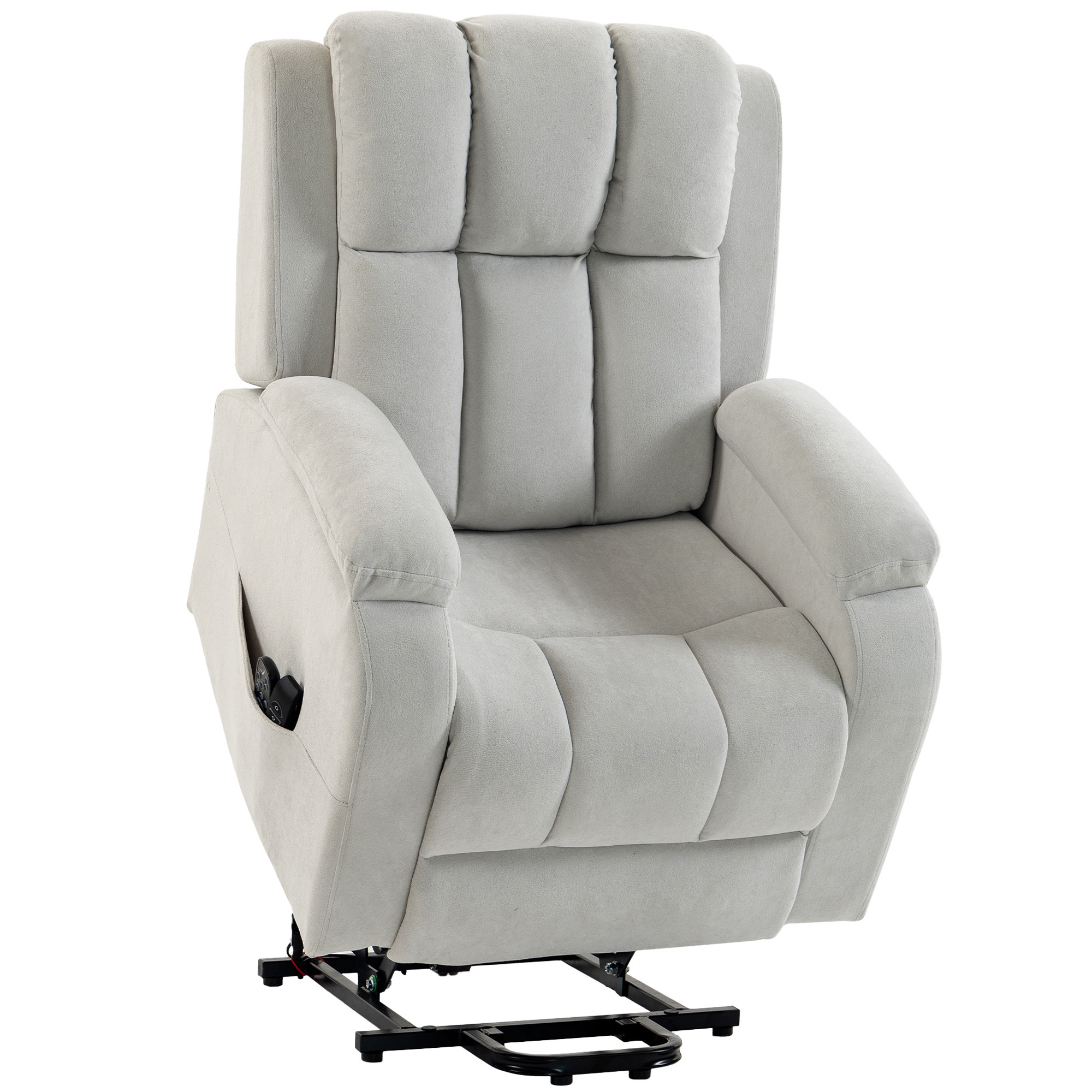 HOMCOM Elektrischer Aufstehsessel, Reclinierbar 170° Zero-Gravity, Relax-Sessel für Senioren, Beheizt, 8-Punkt-Massage, 2 Motoren, Velours, USB, Fernbedienung, Fußstütze, Taschen, Hellgrau Aosom