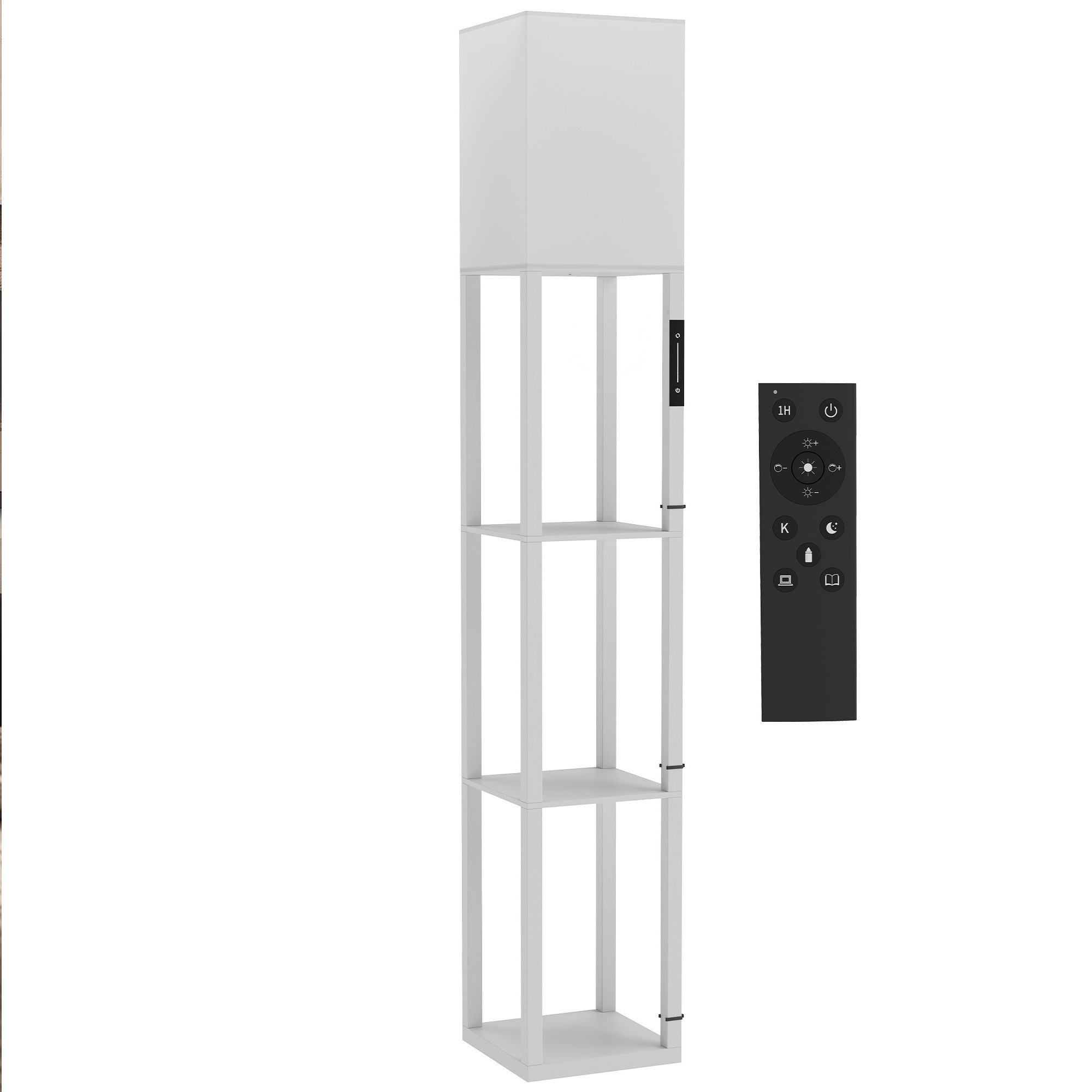 Homcom 3-Tier Floor Lamp With Shelves, Tall Standing Lamp For Bedroom, White - Image 2