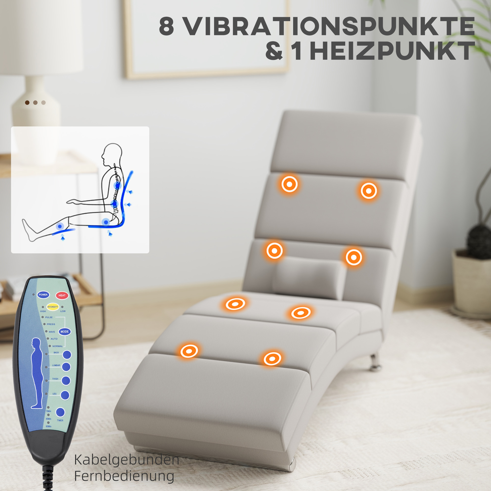 Elektriline lamamismassaažitool lamamisfunktsiooni, soojendusfunktsiooni, vibratsiooni ja nimmepadjaga, 56 x 168 x 84 cm, kreemvalge