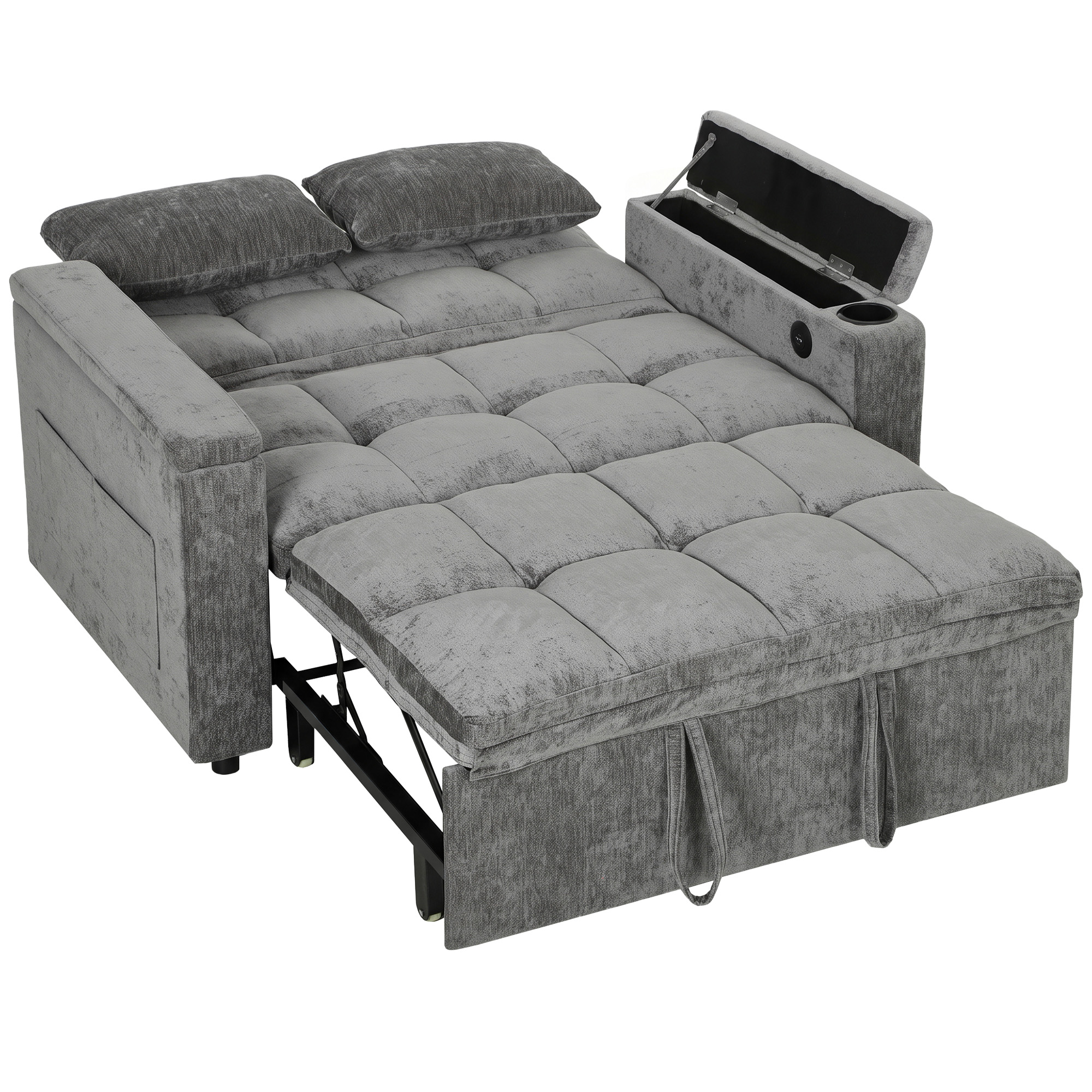 HOMCOM Canapea extensibilă 2 locuri cu spătar reglabil canapea-pat cu 2 perne 136x190 cm Gri | Aosom Romania