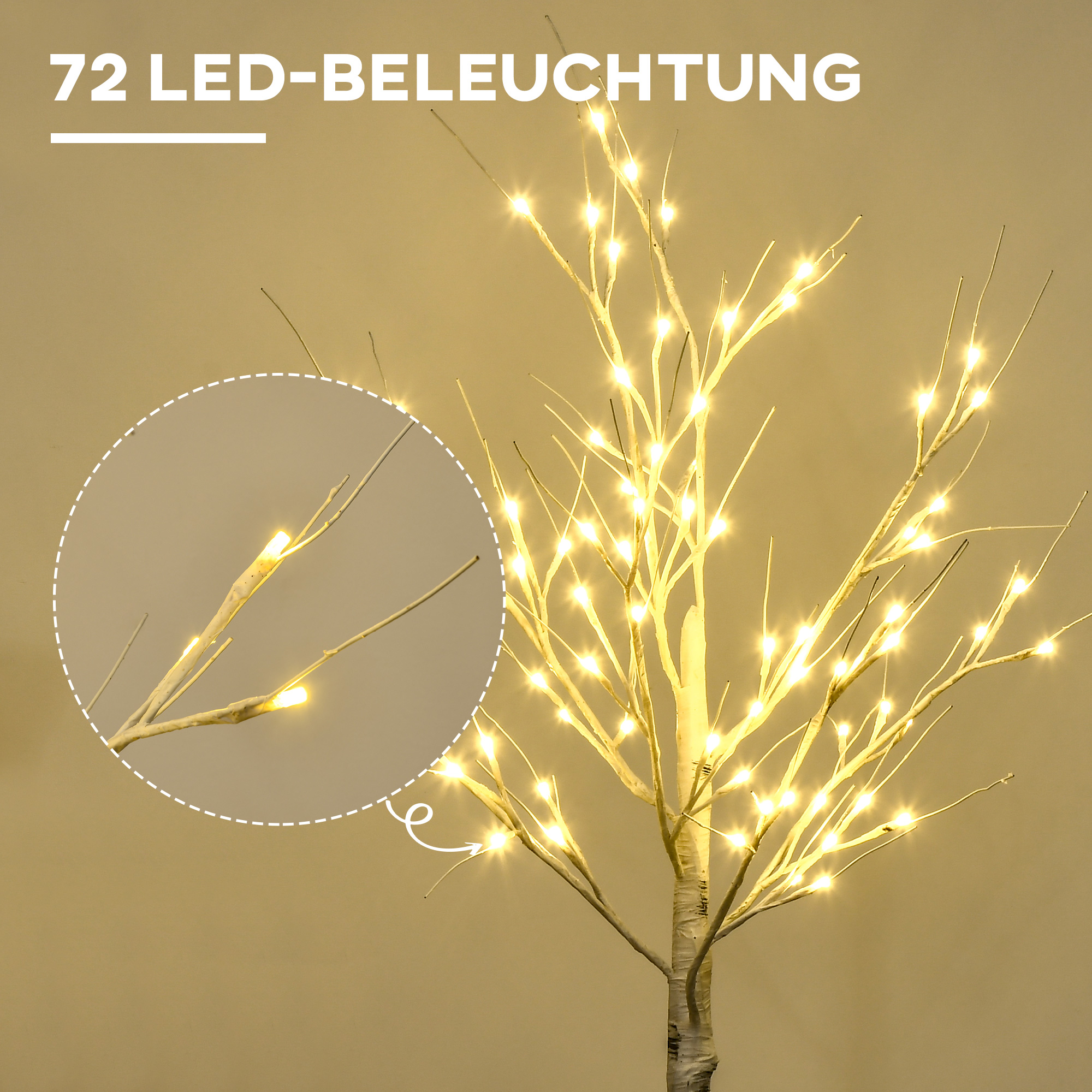 Kunstpuu, kunstkask, LED-valgustusega, soe valge, realistlik valge koor, 17P x 17L x 120K cm