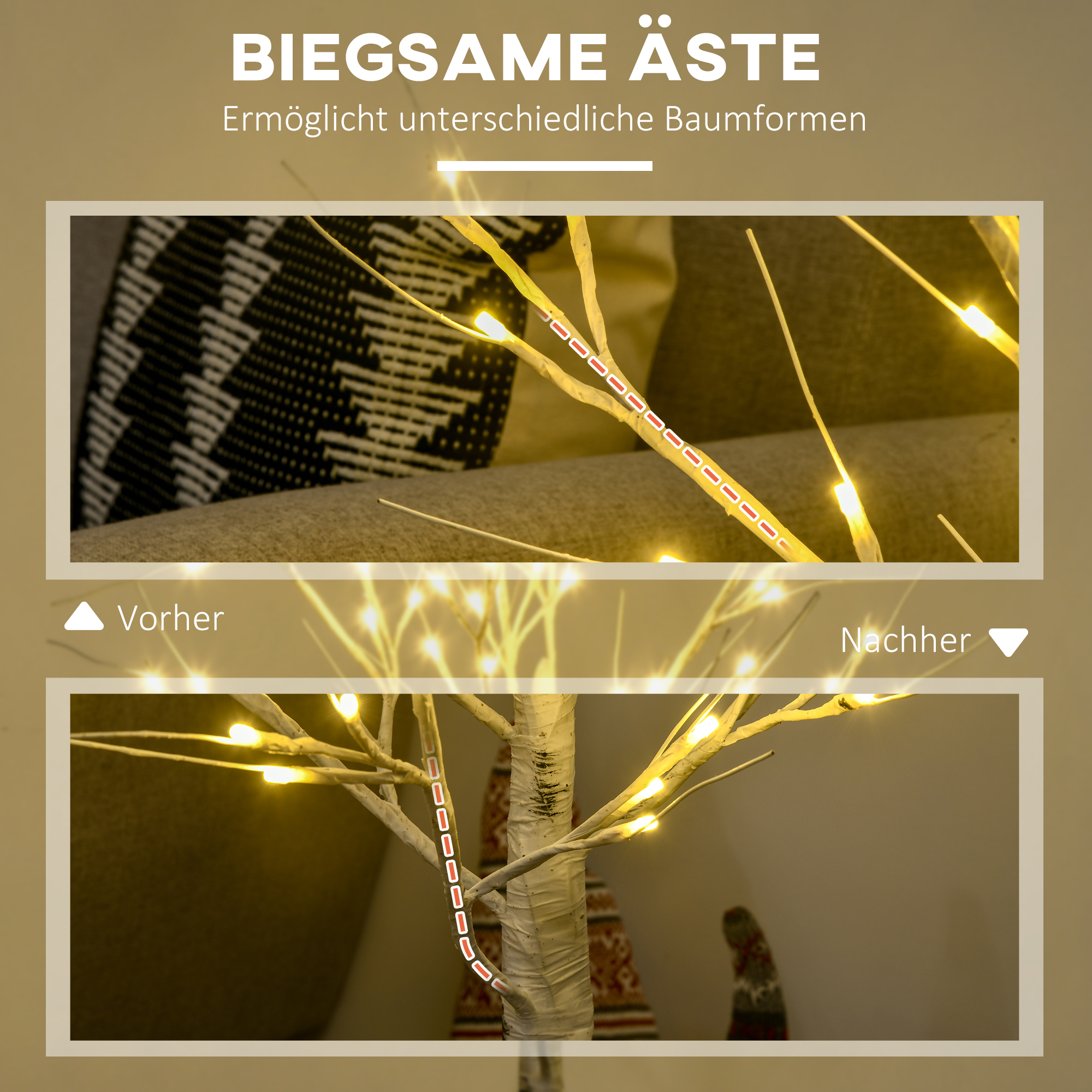 Kunstpuu, kunstkask, LED-valgustusega, soe valge, realistlik valge koor, 17P x 17L x 120K cm
