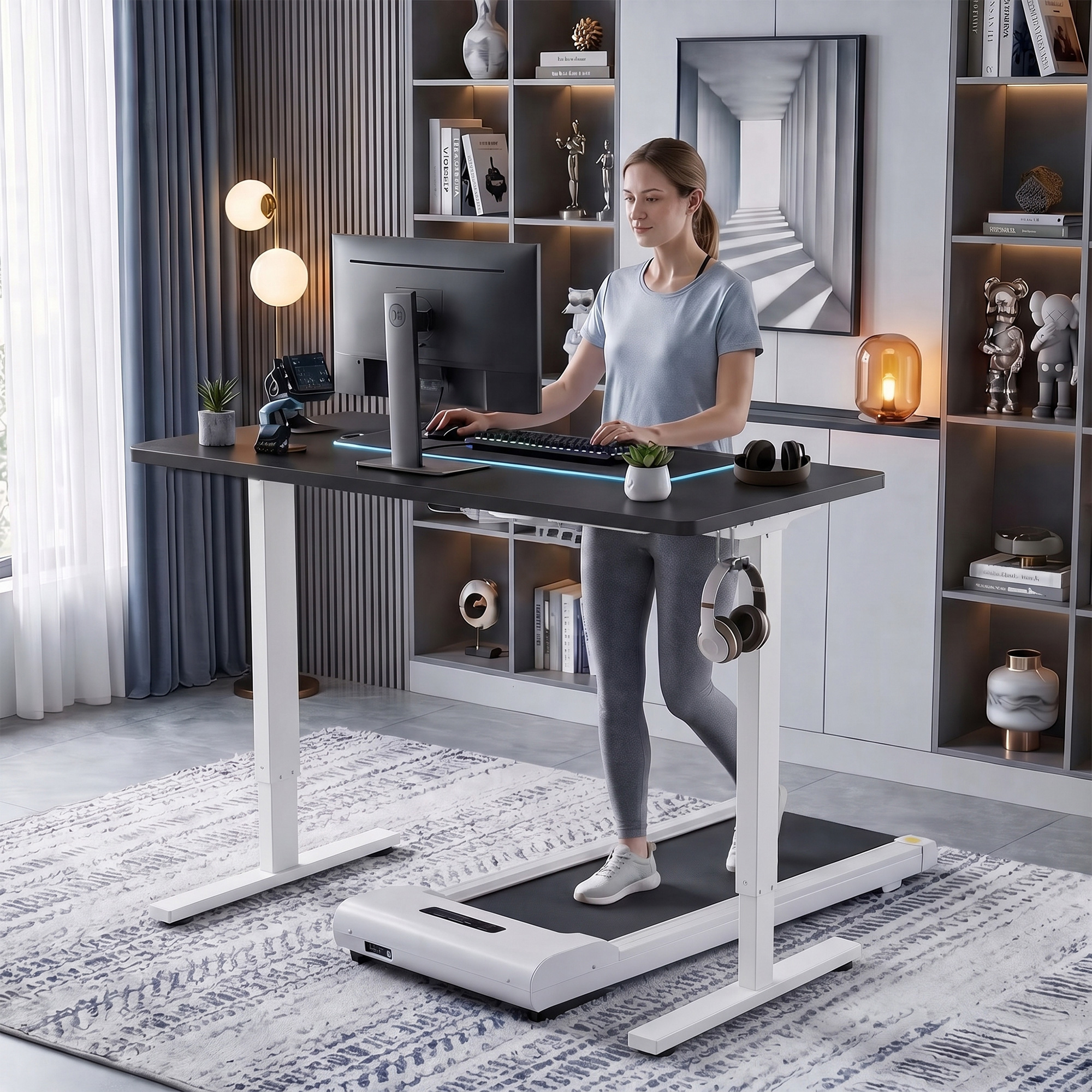 Ergonoomiline kõrgusega reguleeritava lauaraam, elektriline, terasest, valge