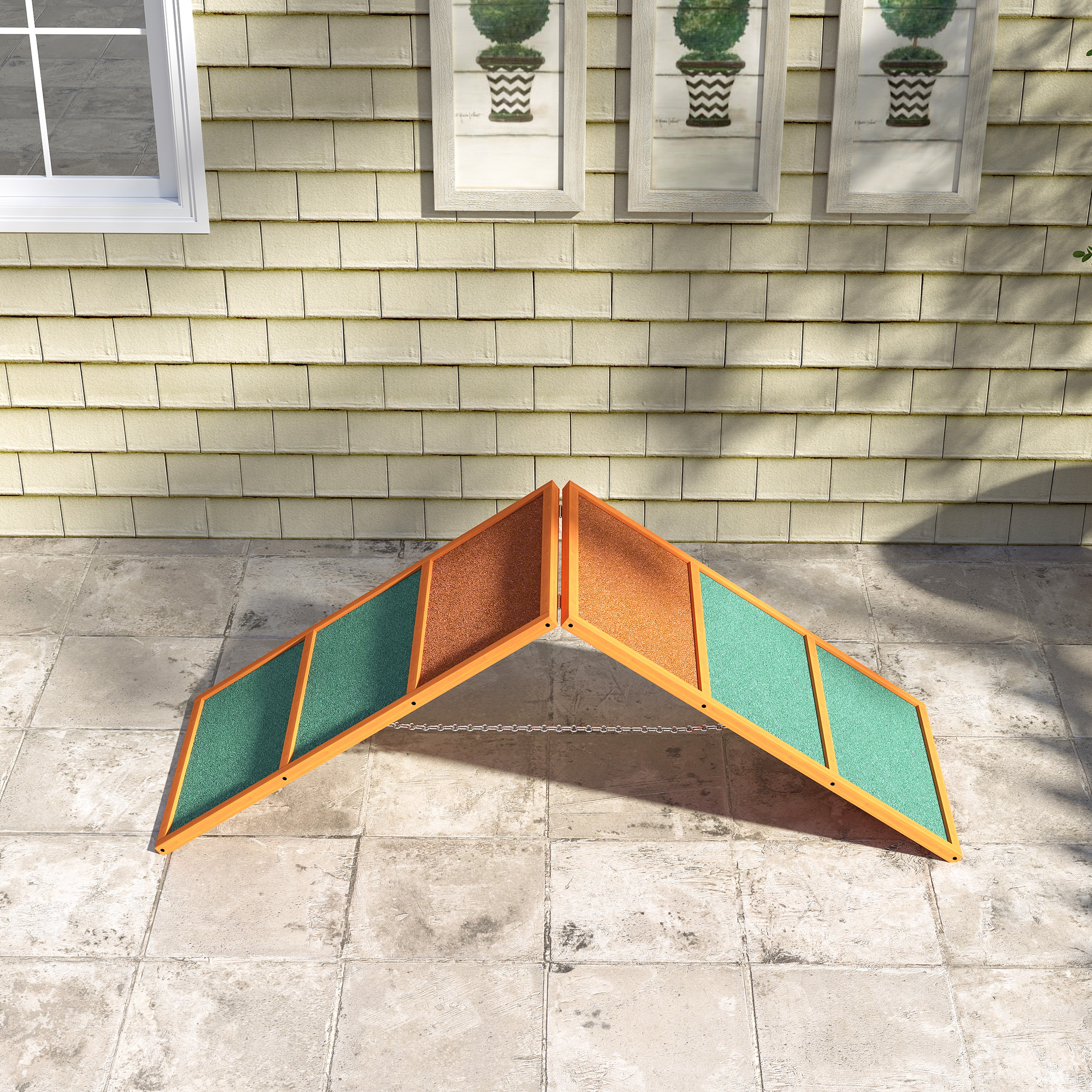 Agility koerakaldtee, kokkupandav, reguleeritava kõrgusega, libisemiskindel, kuusepuidust, kuni 40 kg, 173 x 59 x 66 cm, oranž/roheline