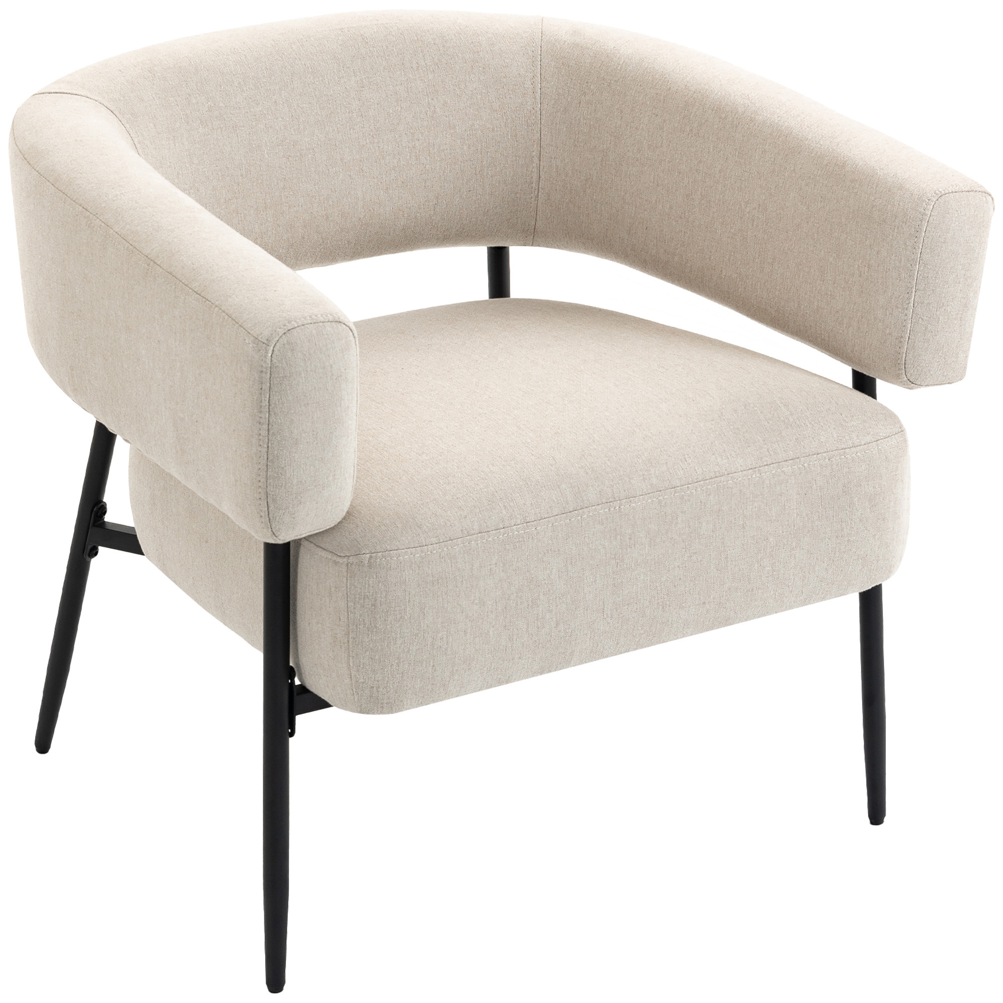 HOMCOM Sessel Wohnzimmer Loungesessel mit Dickem Kissen, Gepolstert Relaxsessel mit Leinenoptik Stahlgestell, Modern Lesesessel für Wohnzimmer, Schlafzimmer Beige Aosom