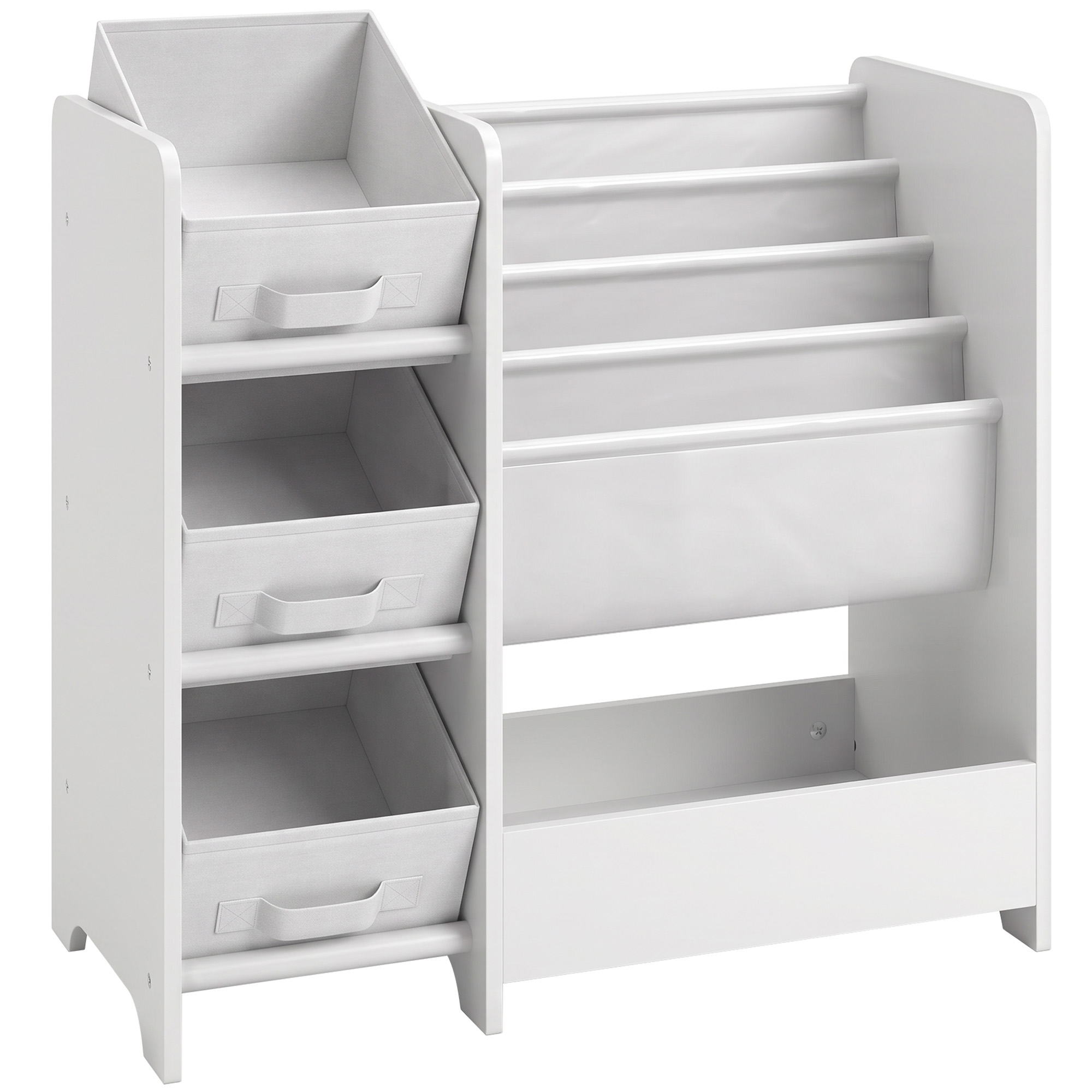 AIYAPLAY Bücherregal Kinder, Kinderregal mit 4 Bücherfächern, 1 offenem Fach 3 Vliesstoff-Schubladen, Magazinregal Spielzeug Aufbewahrung für Kinderzimmer, Spielzimmer, 64,5 x 30 x 66 cm Aosom