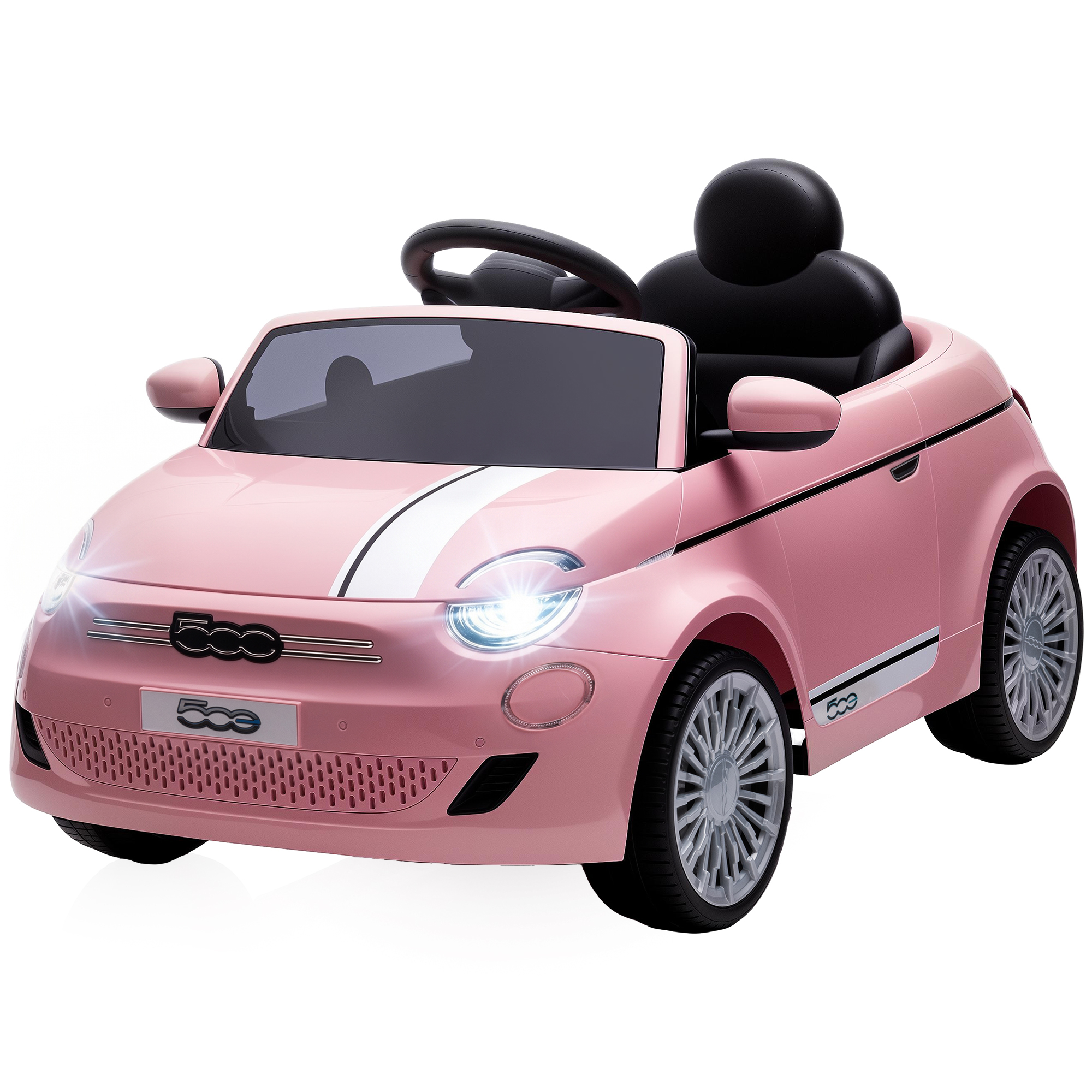 AIYAPLAY Kinder-Elektroauto 12V Fiat 500, Lithiumbatterie, Elektroauto für Kinder, 2 Motoren, Fernbedienung, Federung, Scheinwerfer, Musik, USB, Sicherheitsgurt, Hupe, 3-3,2 km/h, 3-6 Jahre, Rosa Aosom