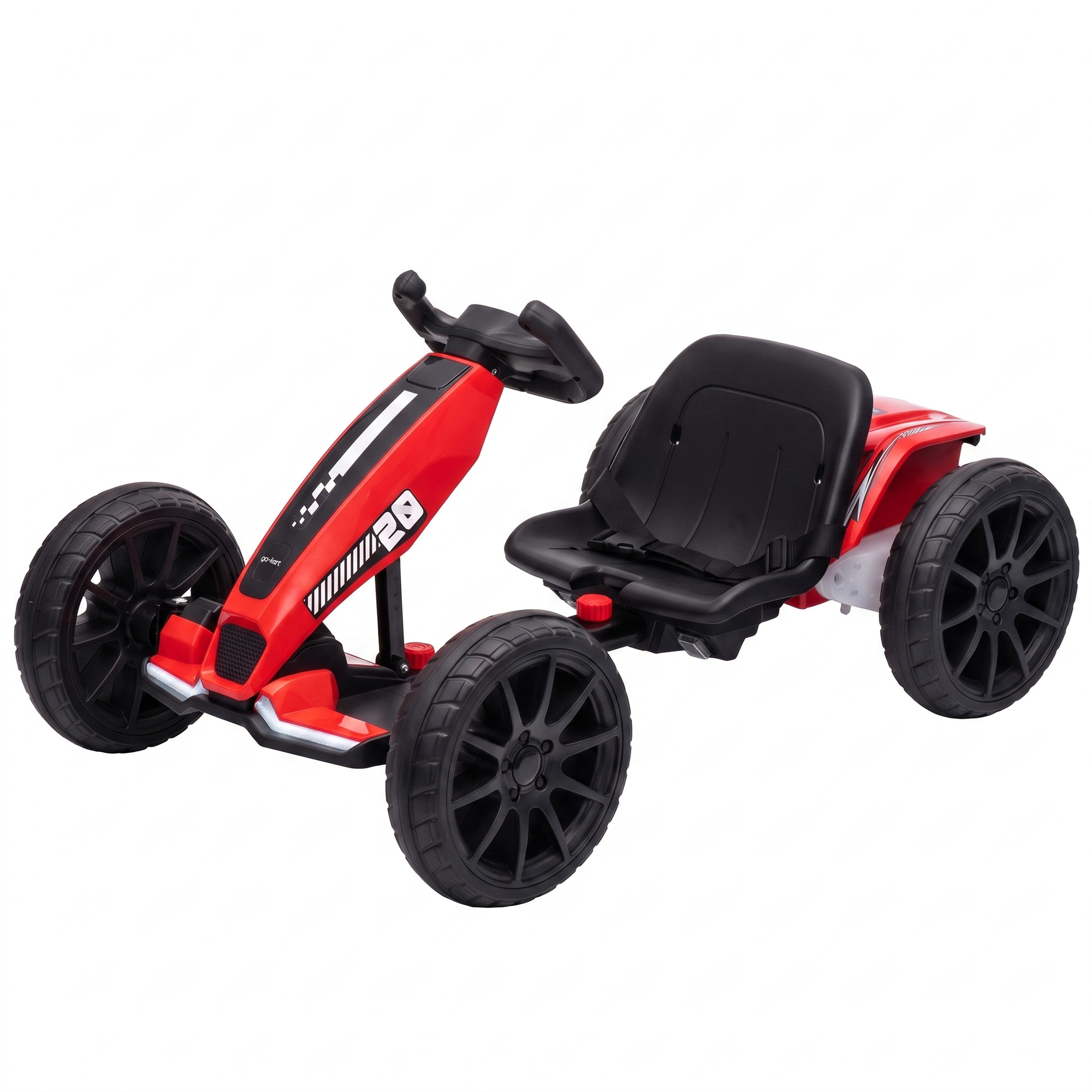 AIYAPLAY Elektrischer Go-Kart für Kinder 12V, Lithium-Batterie, 2 Motoren, Sitz 4-fach verstellbar 83/88/93/98 cm, Sanfter Anlauf, LED-Scheinwerfer, EVA-Räder, Sicherheitsgurt, 1.5-4 km/h, 3-6 Jahre, Rot Aosom