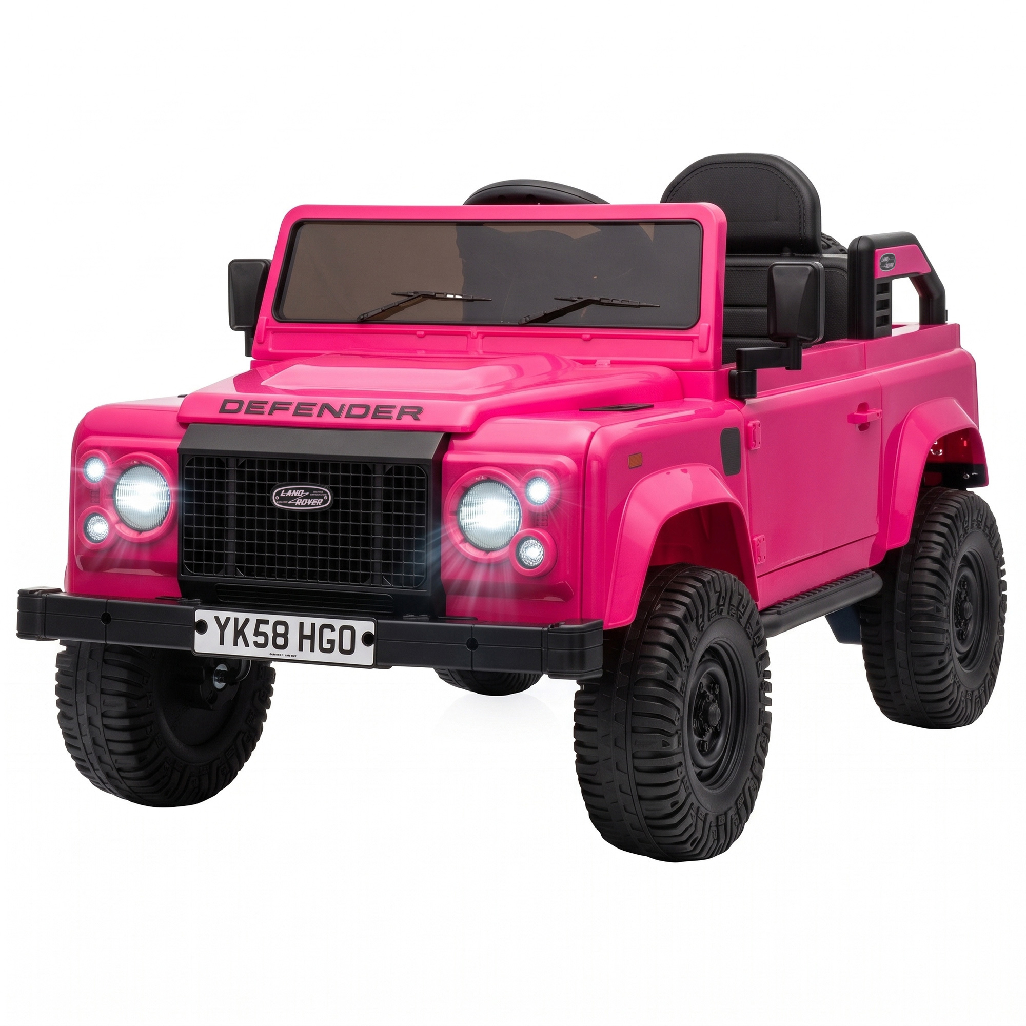 AIYAPLAY Elektroauto für Kinder 12 V mit Land Rover Defender Lizenz, Geländewagen mit Lithium-Akku, 2,4G Fernbedienung, 2 Motoren, Sanfter Anlauf, Scheinwerfer, Musik, ab 3 Jahren, 2,5-3,5 km/h, Rosa   Aosom