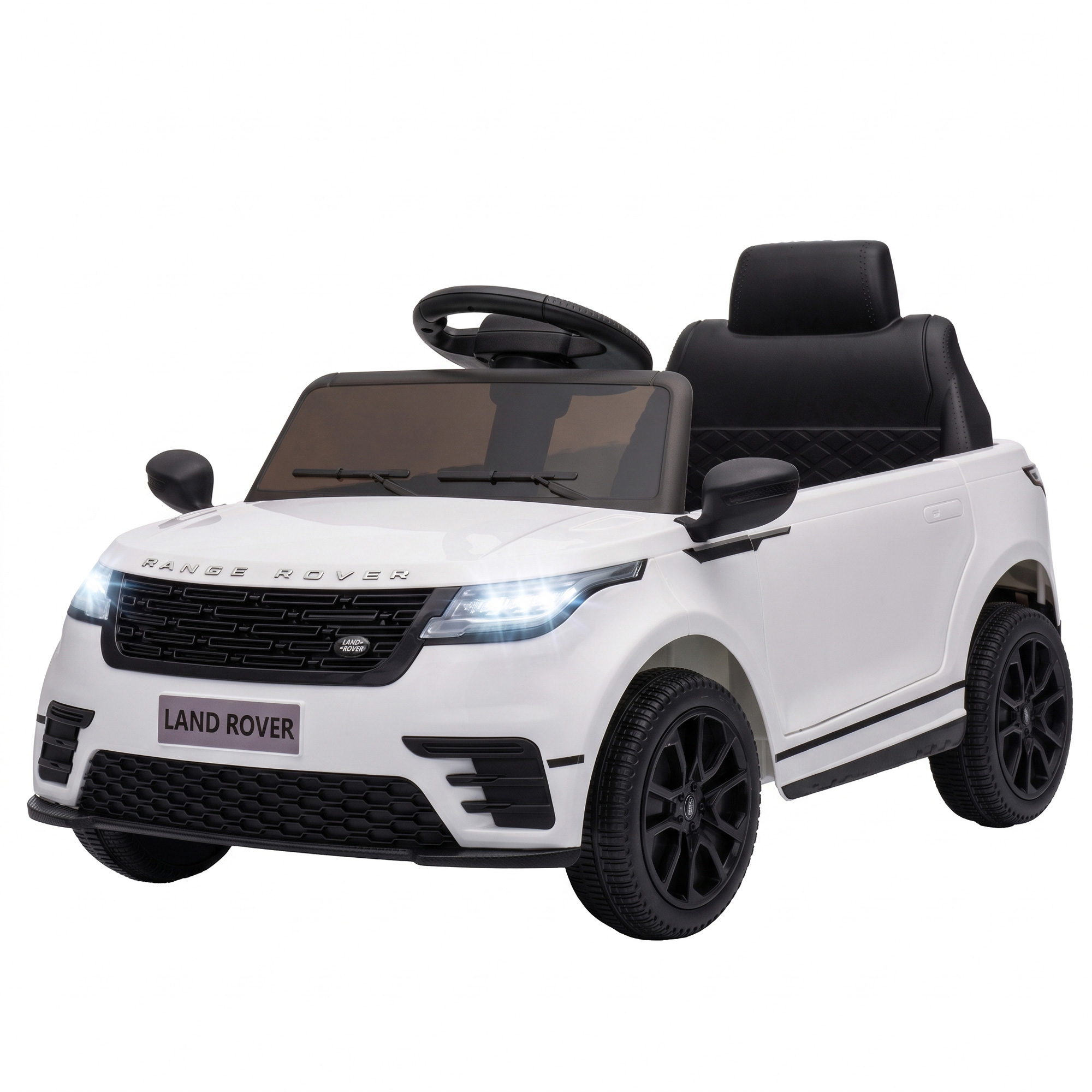 AIYAPLAY Elektro-SUV für Kinder mit Range Rover Velar Lizenz 12 V Fernbedienung 2,4G Lithium-Akku 2 Motoren Federung Sanftes Anfahren 1,5–3,5 km/h LED-Lichter Musik MP3 USB Hupe 2–4 Jahre Weiß   Aosom