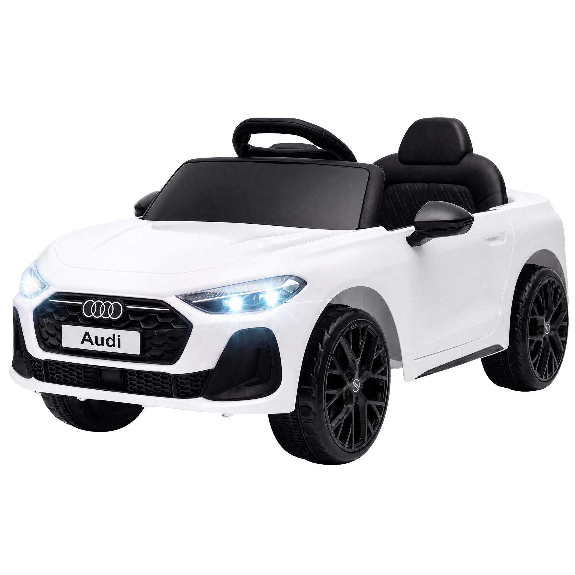 AIYAPLAY Elektrisches Kinderauto 12V Audi A5L mit Fernbedienung, Lithium-Batterie, Elektro-Kinderauto, 2 Motoren, Fernbedienung, Federung, Öffentliche Türen, Scheinwerfer, Musik, 3-6 Jahre, Weiß Aosom