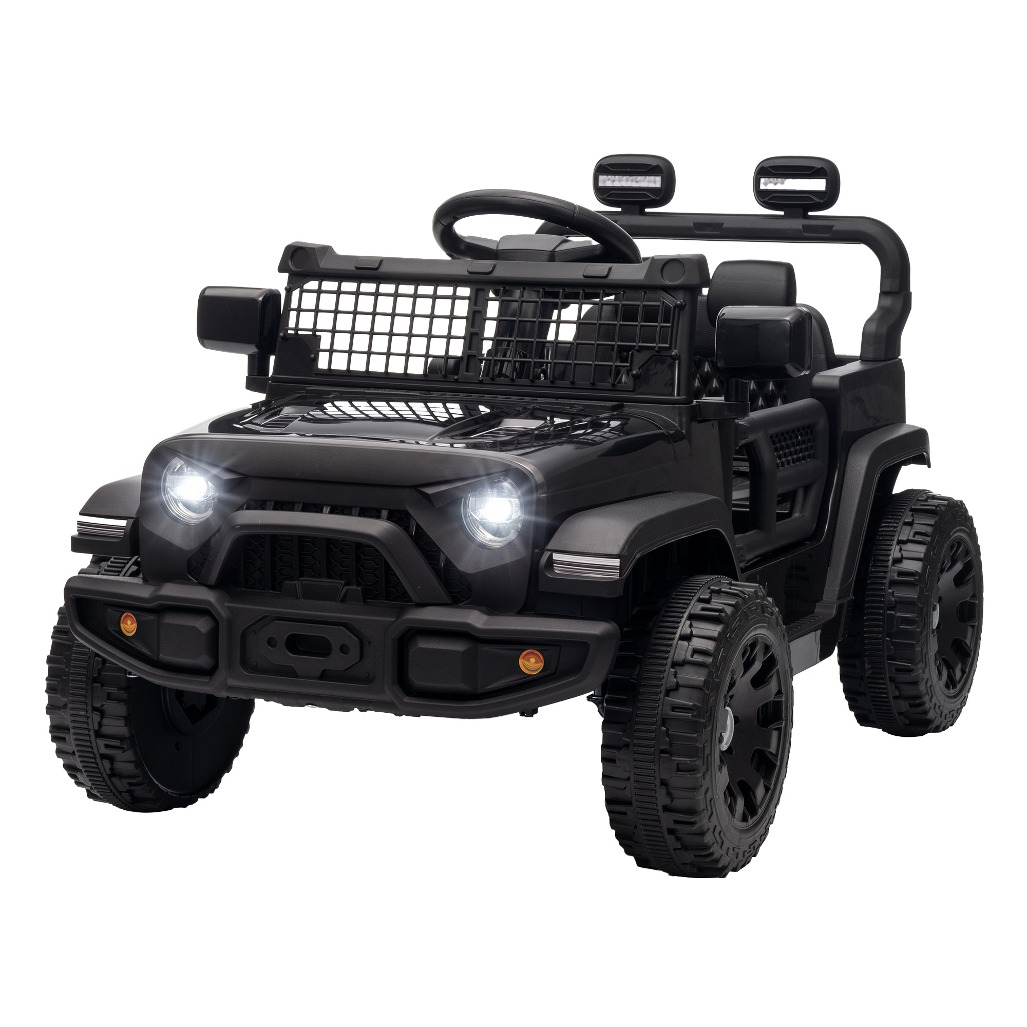 AIYAPLAY Elektro-Kinderauto 12V, Elektrischer Kinder-Buggy, 2-4 km/h, 2 Motoren, Fernbedienung, Lithium-Batterie, Hinterradfederung, Sanfter Anlauf, Musik, LED-Scheinwerfer, 3-8 Jahre, Schwarz Aosom