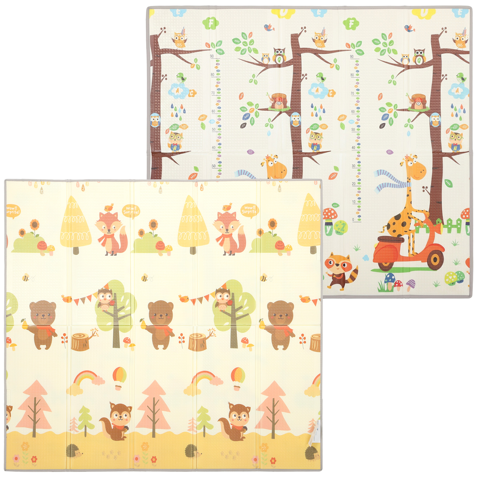 AIYAPLAY Faltbare, wendbare Babyspielmatte, 200 x 180 cm, dicke Schaum-Spielmatte, rutschfest und wasserdicht, Wald- und Baum-Motiv zur Förderung der sensorischen Entwicklung Aosom