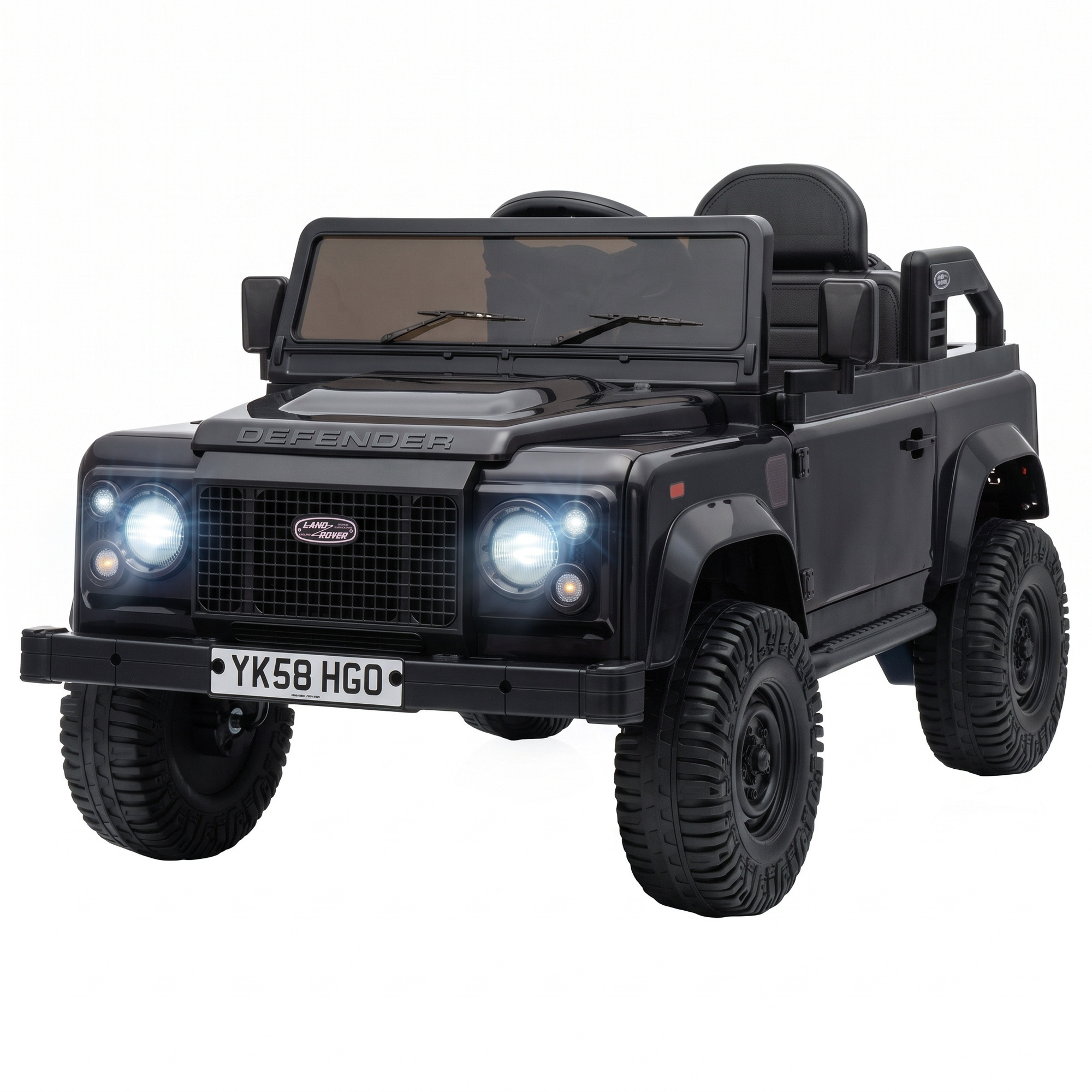 AIYAPLAY Elektroauto für Kinder 12V lizenzierter Land Rover Defender, Geländewagen mit Lithium-Akku, 2,4G Fernbedienung, 2 Motoren, sanfter Anlauf, Scheinwerfer, Musik, ab 3 Jahren, 2,5-3,5 km/h, Schwarz   Aosom