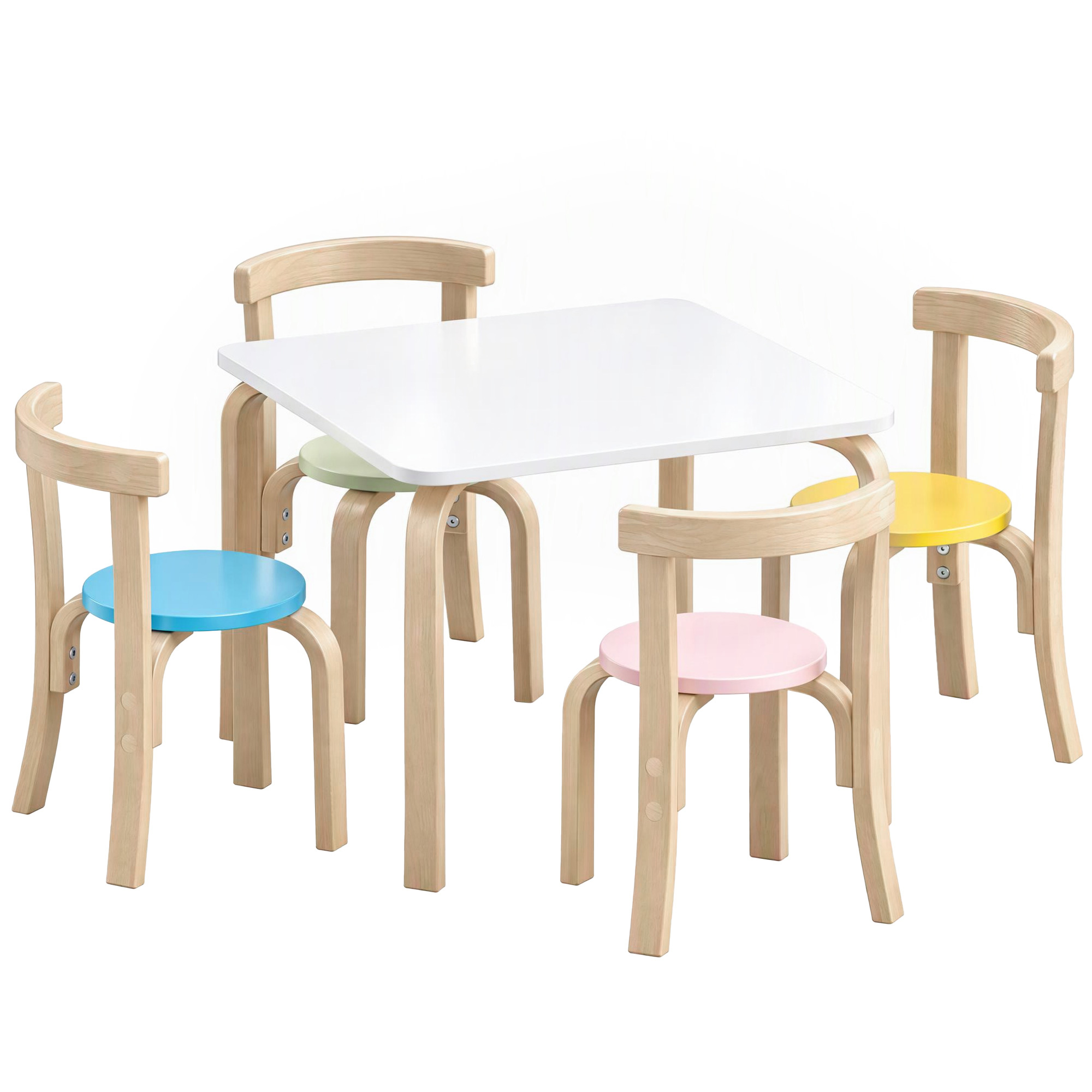 AIYAPLAY Kindertisch mit 4 Stühlen 5-teilig stapelbar Kindersitzgruppe mit abgerundete Ecken Filzmatte, Kinder Tisch Stuhl Set Kindermöbel Sitzgruppe für Kinderzimmer, Kindergärten für 3-8, Mehrfarbig Aosom