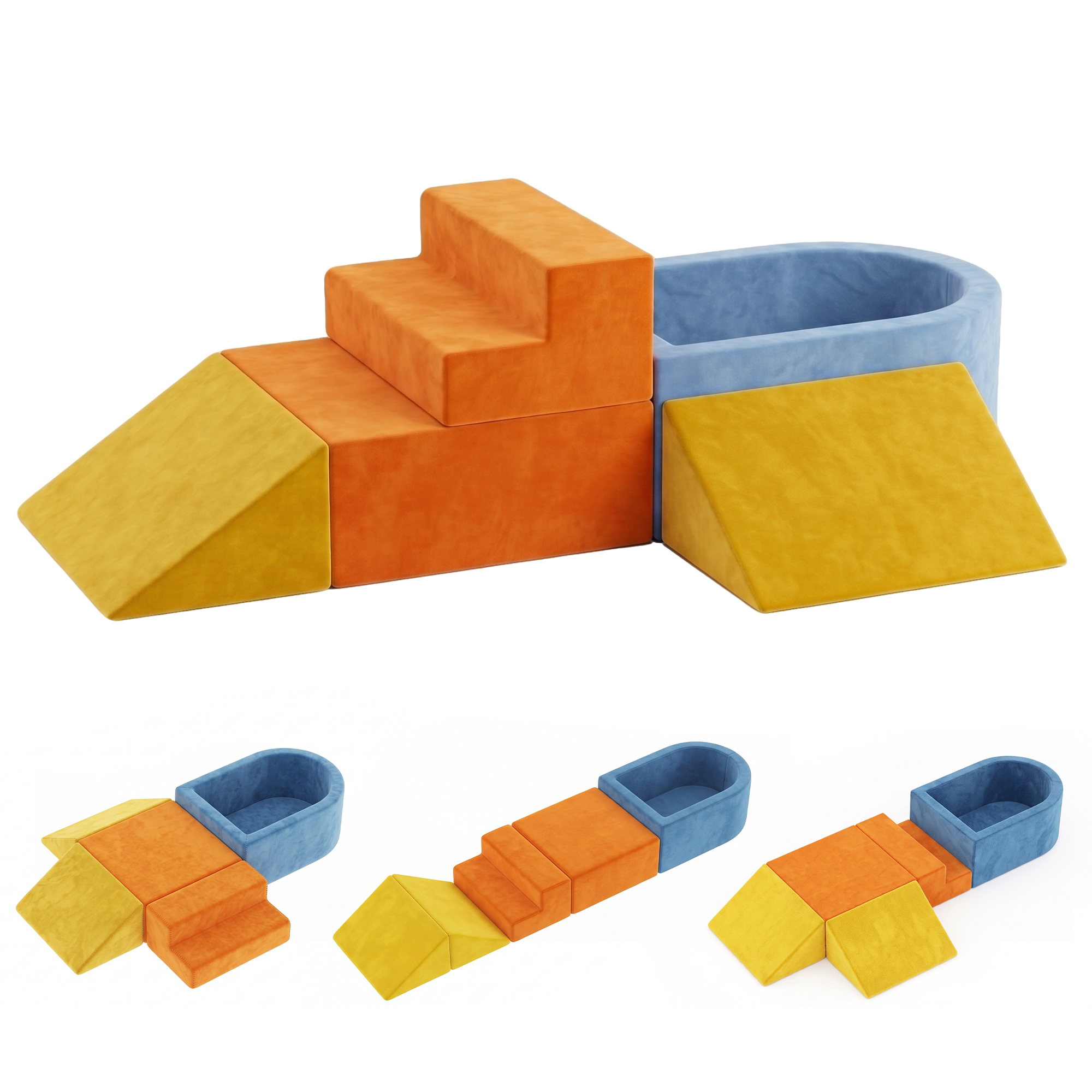 AIYAPLAY Baby-Motorikparcours 5-tlg., Schaumstoff-Motorikmodule, Bällebad, waschbarer Samtbezug, rutschfeste Basis, modulare Bausteine für Kinder ab 1 Jahr, mehrfarbig Aosom
