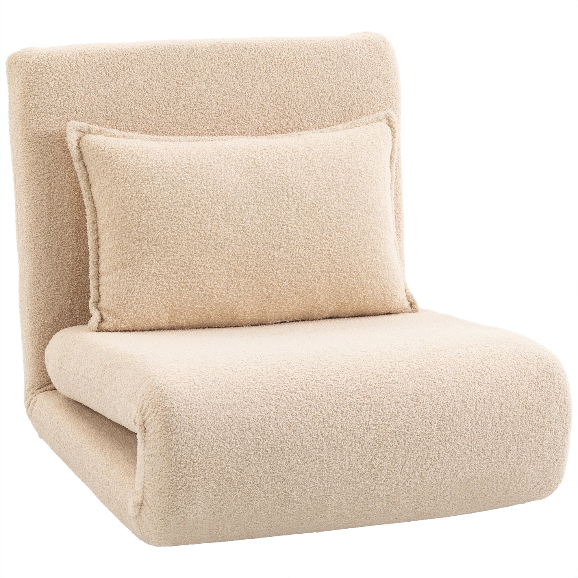 HOMCOM Fotoliu relax 3-în-1, fotoliu 1 loc din material bouclé, spătar reglabil în 5 poziții și pernă, Bej | Aosom Romania