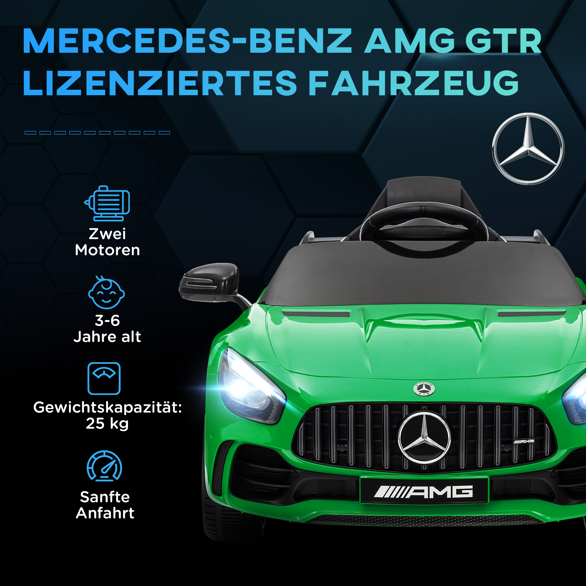 Elektriline lasteauto, Mercedes, 3-5 km/h, puldiga, tulede ja muusikaga, roheline