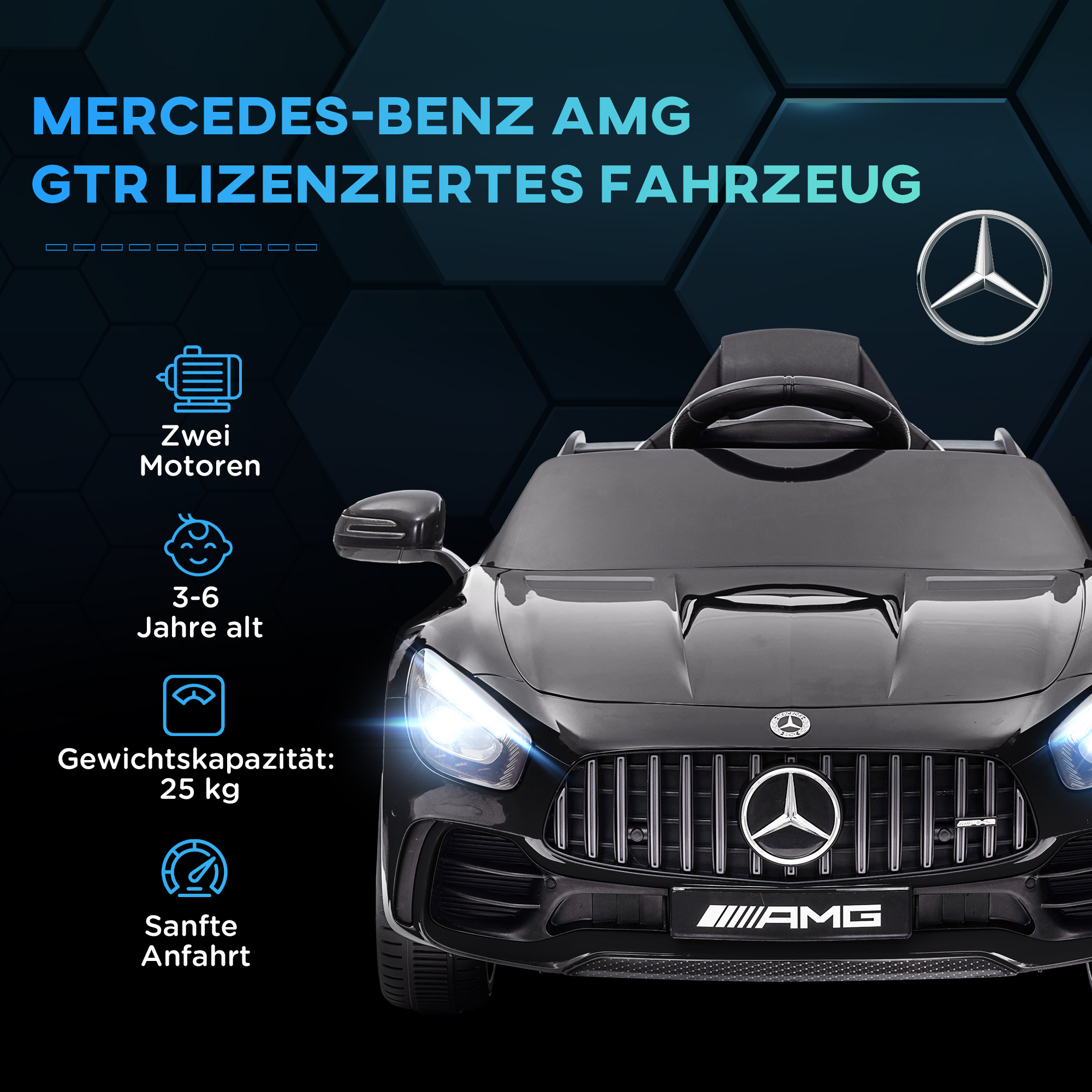 Elektriline lasteauto, Mercedes, 3-5 km/h, puldiga, tulede ja muusikaga, must
