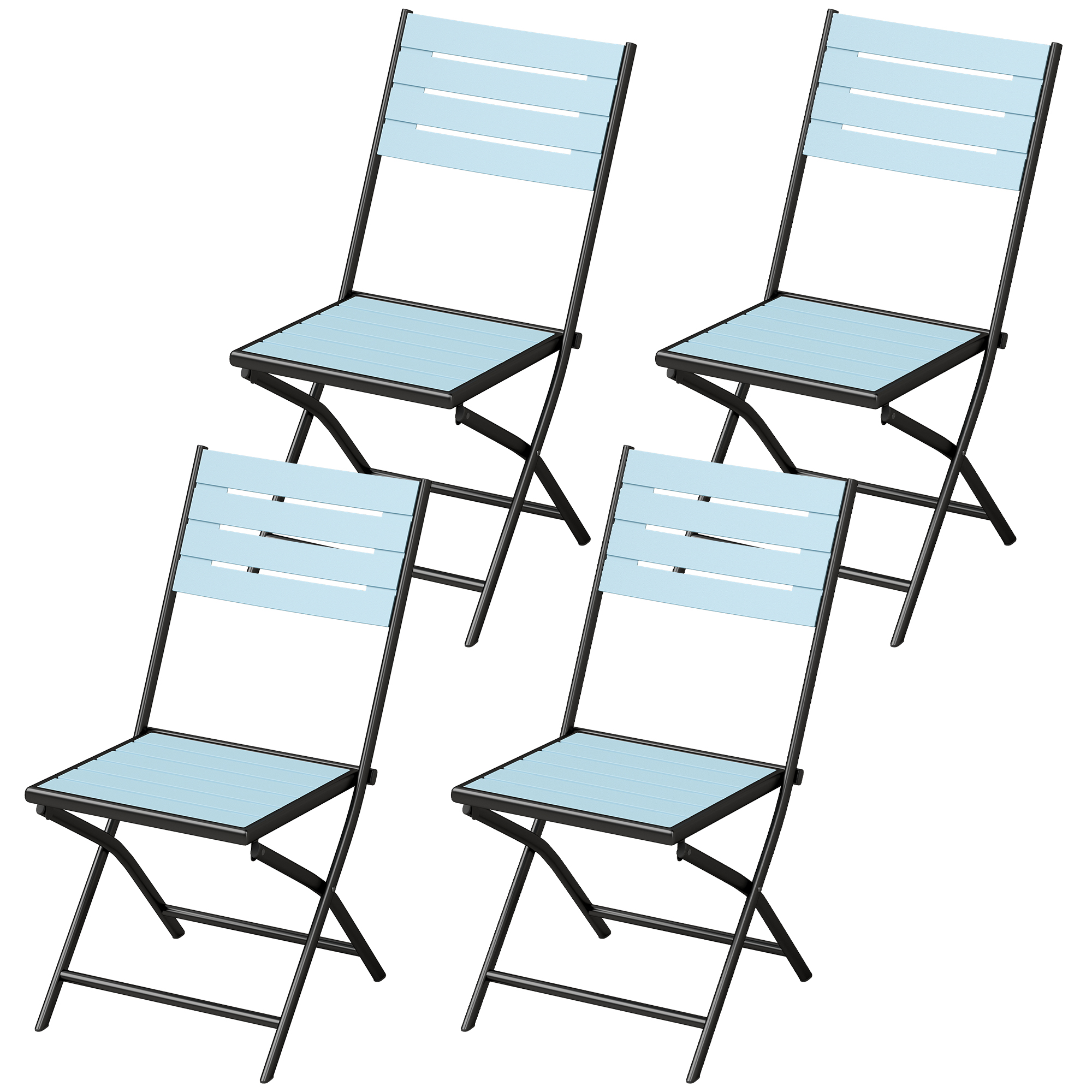 HOMCOM Set de 4 scaune pliante, șezut și spătar cu lamele PS impermeabile, fără asamblare, cadru din oțel, 43x53x81 cm, albastru | Aosom Romania