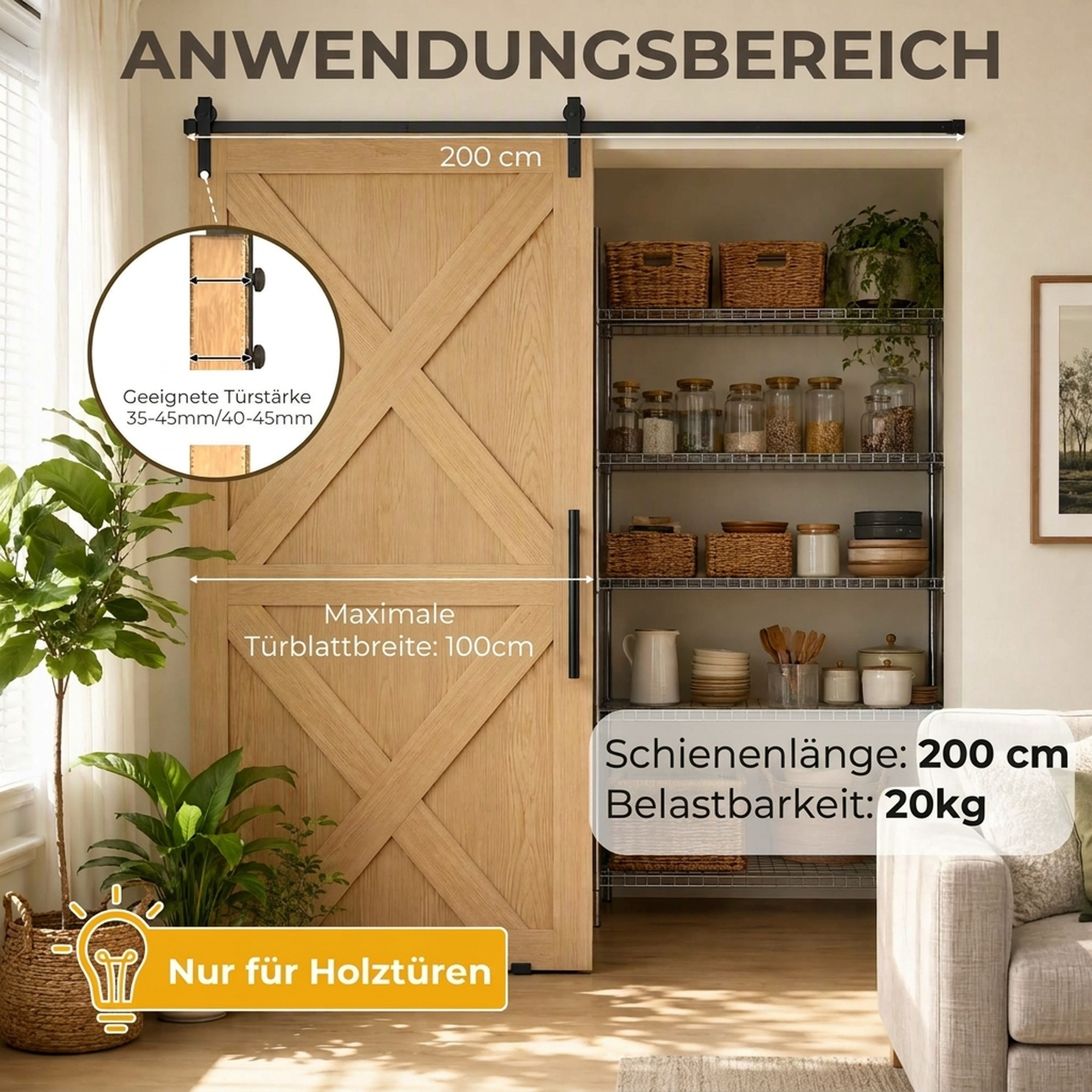 200 cm lükandukse komplekt, lükandukse riistvara põrandajuhikuga, lükandukse siin, rullikud, lükandukse süsteem ühepoolsetele puidust lükandustele