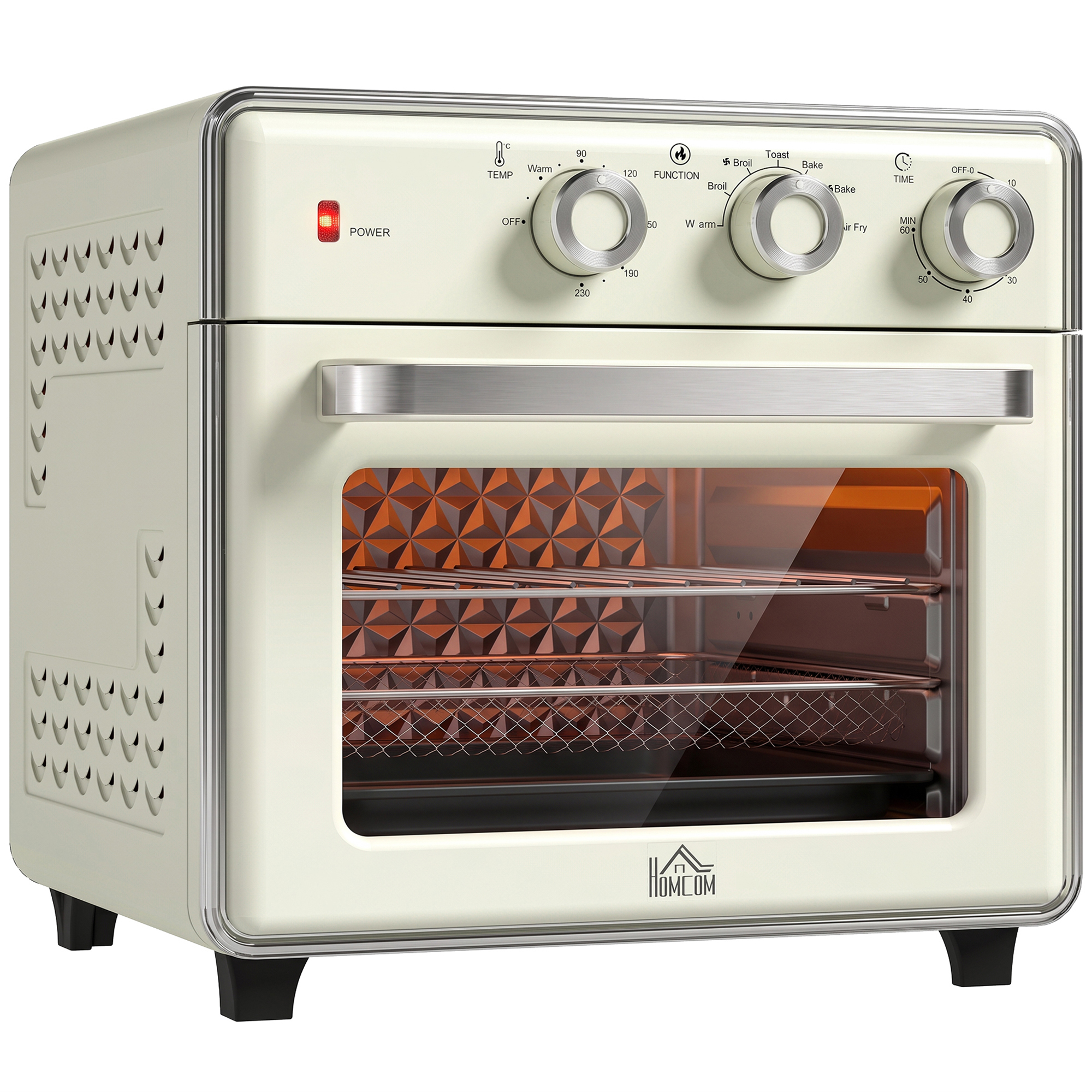 HOMCOM Minibackofen mit Umluft 20L, 7 in 1 Pizza-Ofen inkl. Backblech Set, Frittierkorb, Krümelblech, 1 Std. Timer, 1400 W, Cremeweiß Aosom